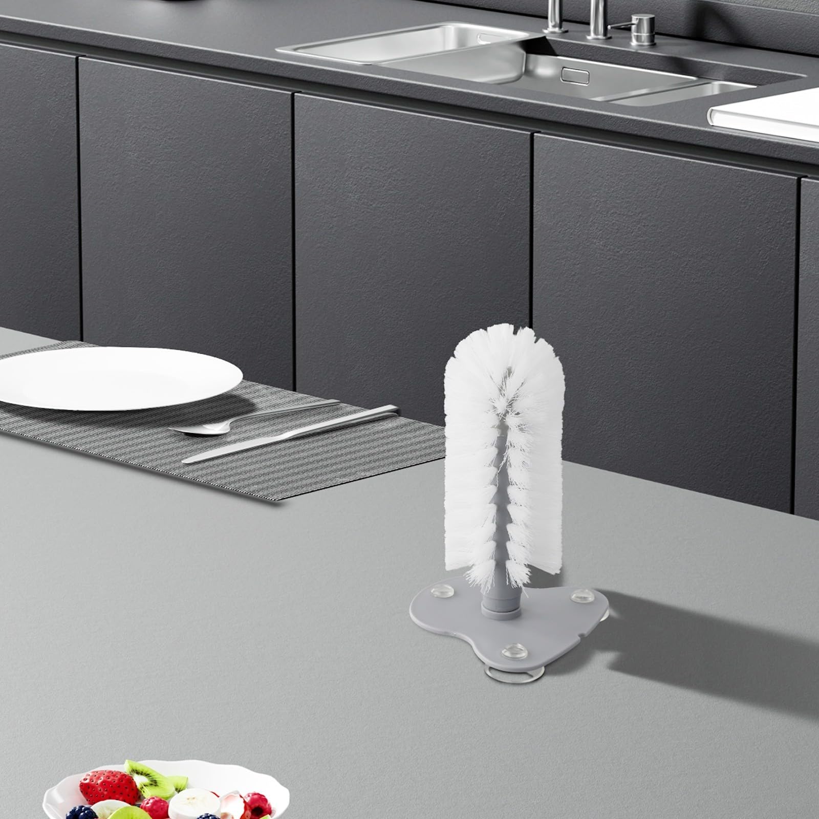 Gdfnmogo Cepillos de vidrio, arandela de vasos de vidrio con ventosa para fregadero, limpiador de cerdas de fregadero, herramienta de limpieza de tazas de vidrio para montaje en pared (transparente)