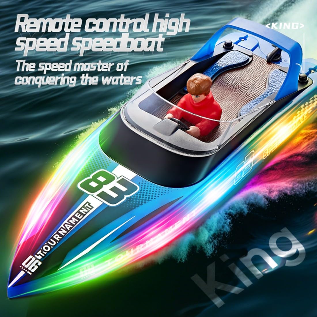 HJ821 - Lancha rápida a control remoto para adultos, 2.4 GHz de doble hélice de alta velocidad RC lancha de carreras con luces, modelo de embarcación eléctrica para piscina, lago
