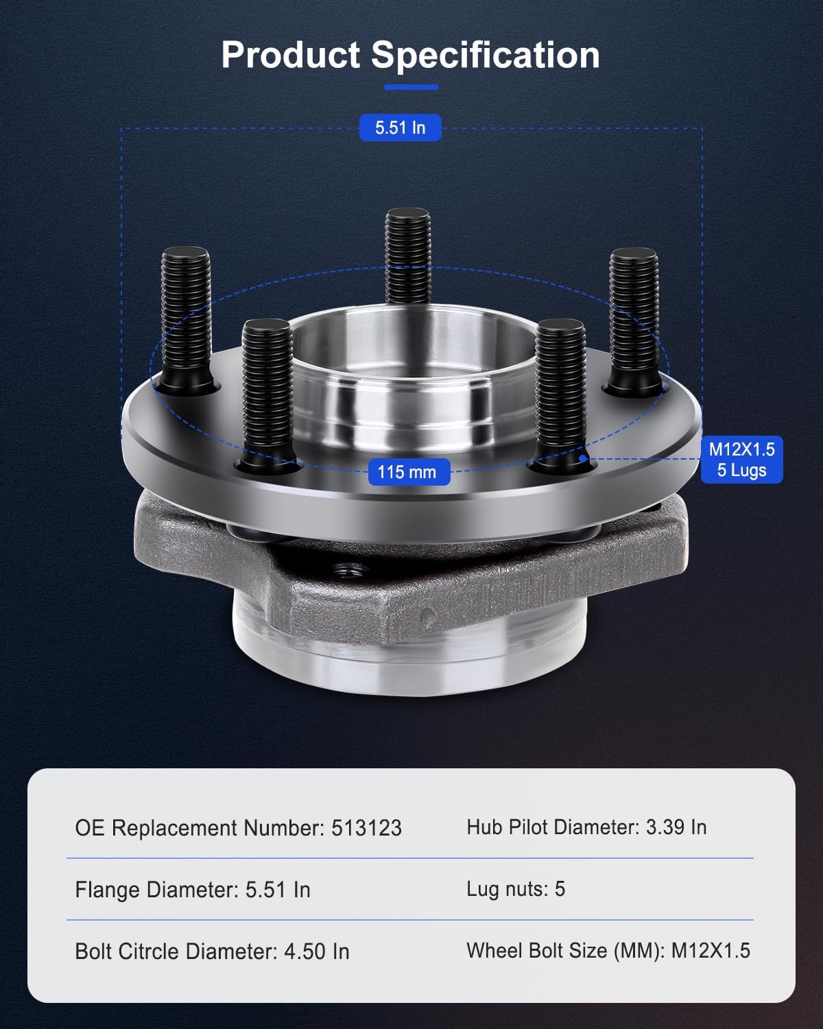 ECCPP Replacement for Pair of 2 Front Wheel Hub Bearing Assembly 5 Lugs for 1996-2007 Dodge 513123 x2