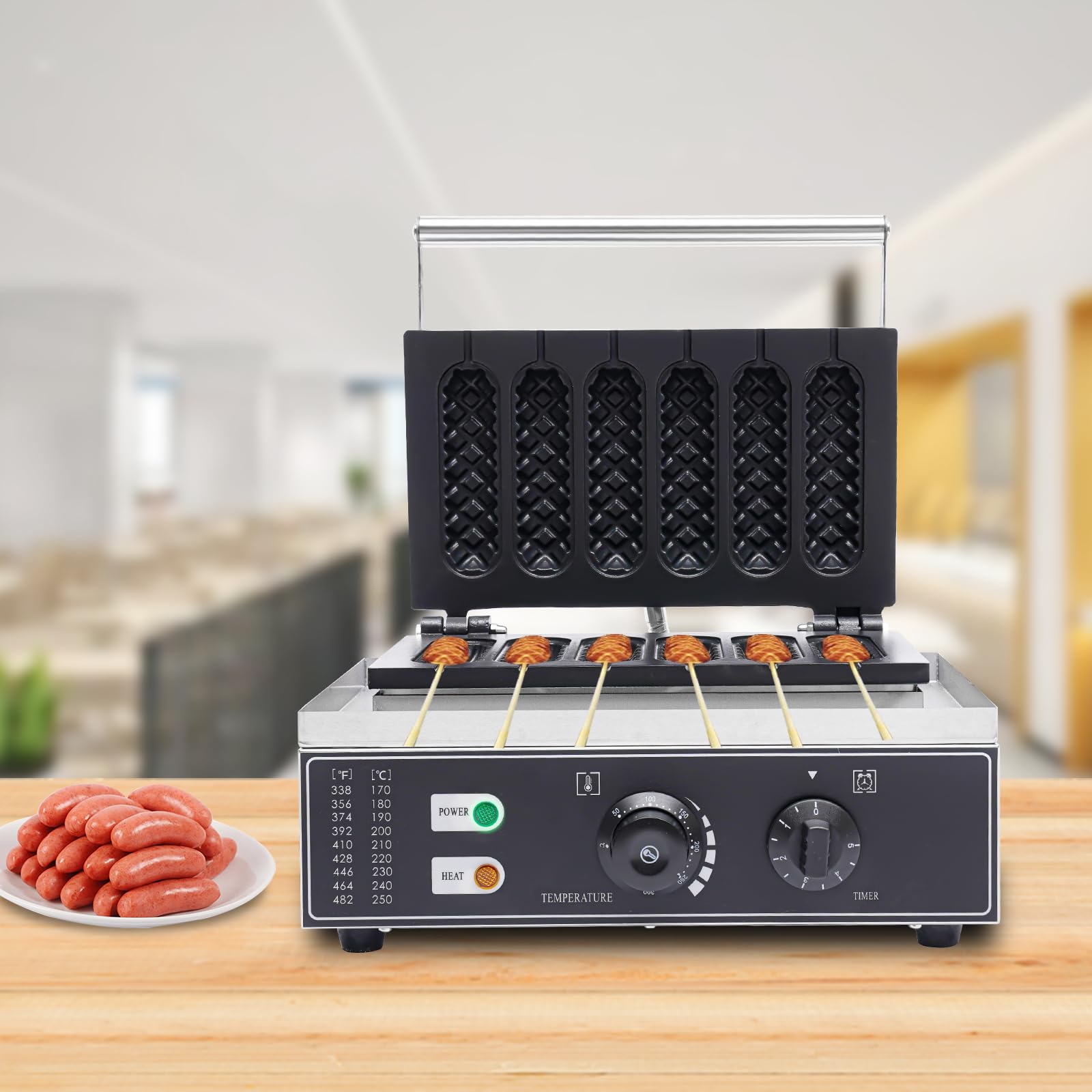 Gril de gaufres en acier inoxydable de 1500 W pour gaufres professionnelles à gaufres avec bâton
