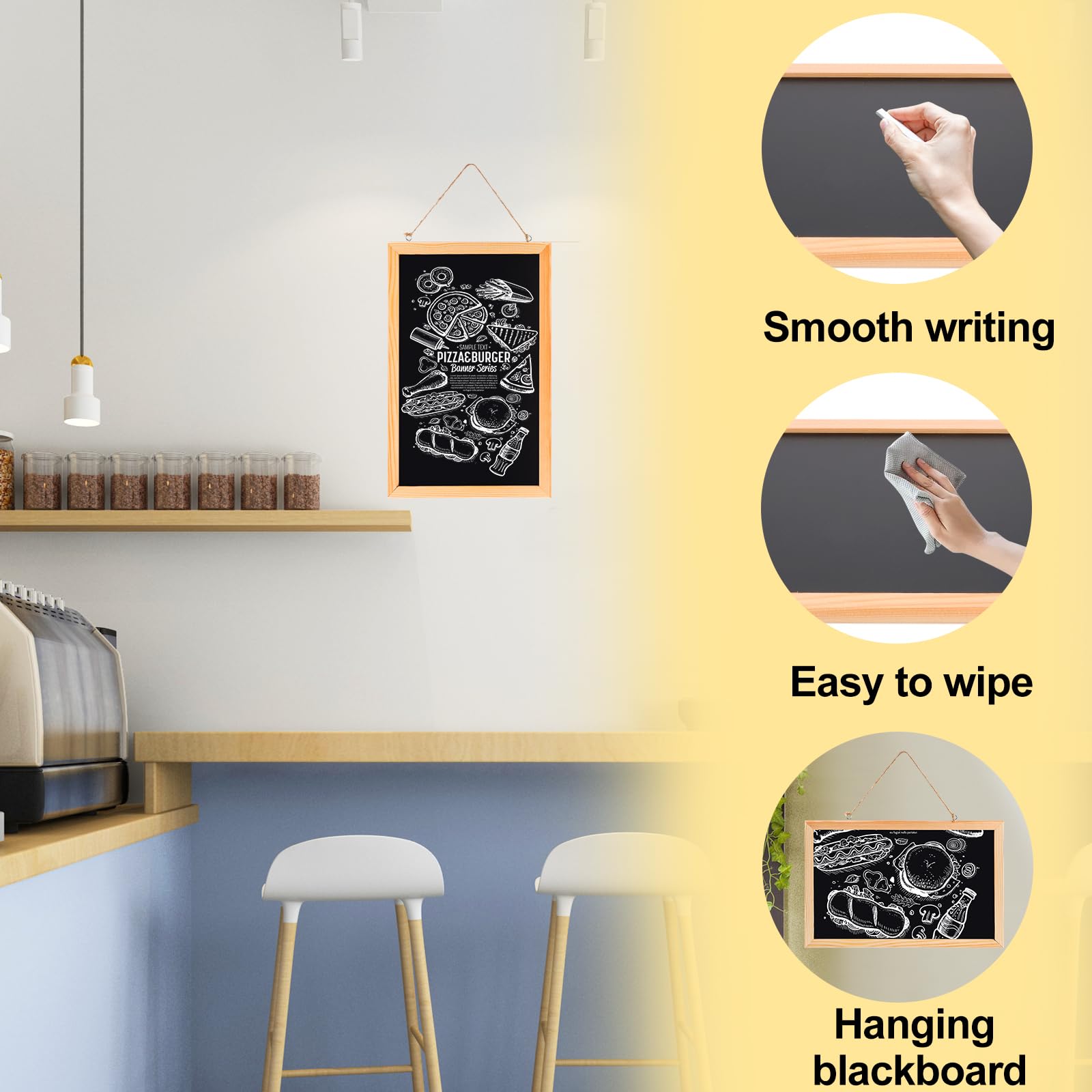 RONMOSNEA Kreidetafel Set - 2x 20x30cm Mit Holzrahmen | Inkl. 4 Kreiden & Schwamm | Für Party & Schule