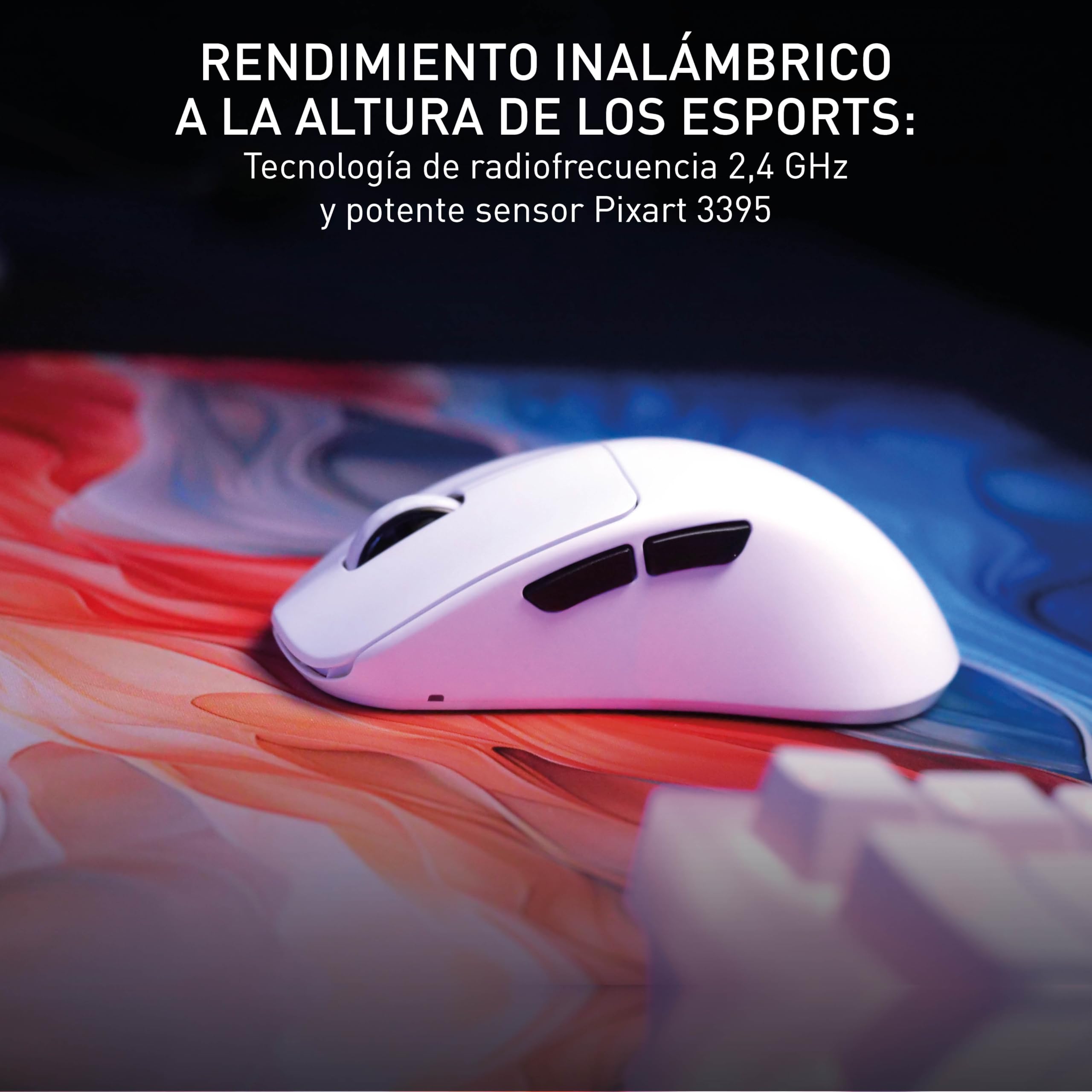 CHERRY XTRFY M64 PRO WIRELESS, Ratón Inalámbrico Ultrarrápido de Gaming, 2.4 GHz RF, Optimizado para eSports, Ratón 8K, Forma Ergonómica con Parte Frontal Plana, Blanco