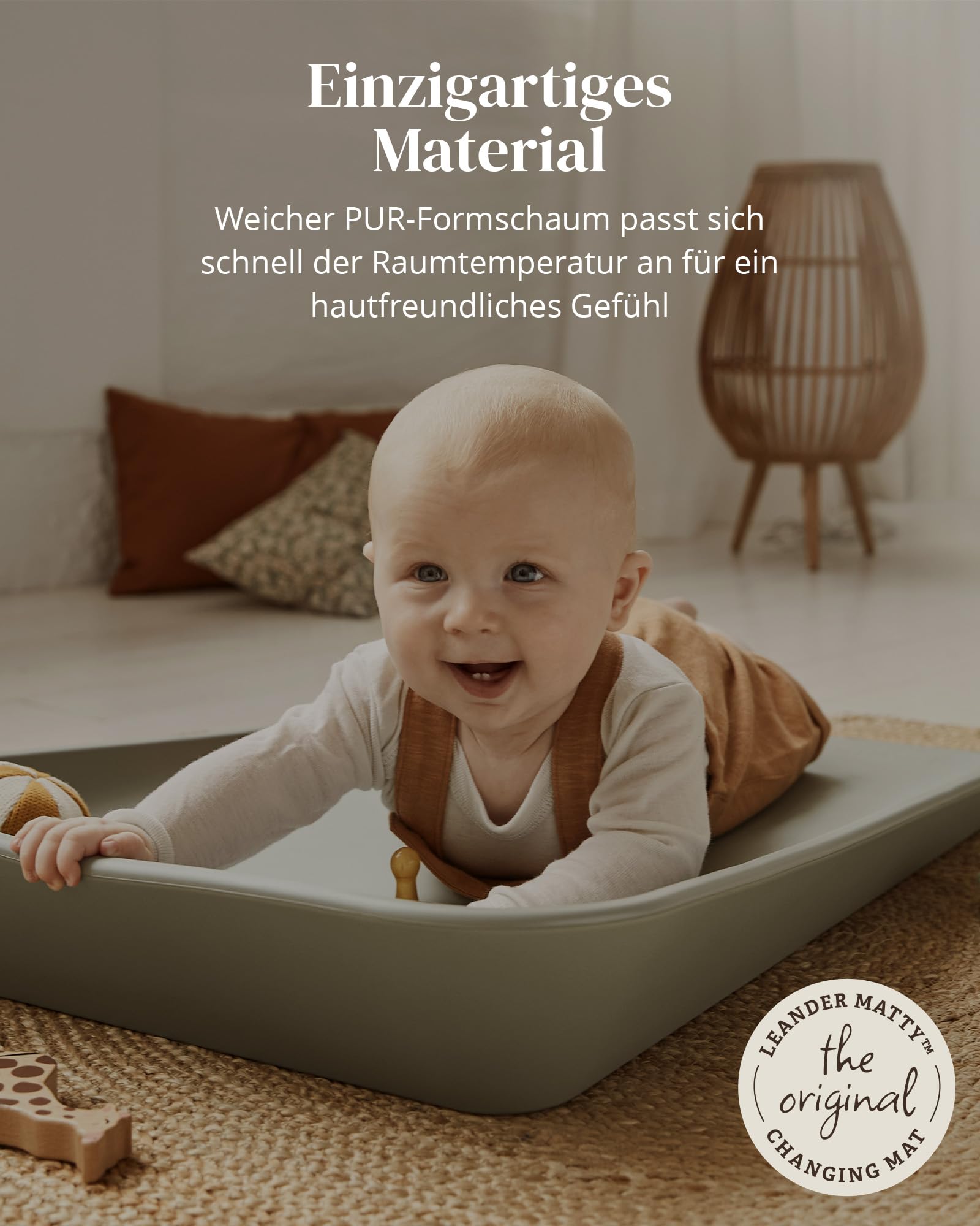 Leander Materassino Fasciatoio Matty - Sage Green 50x70 cm | Design Scandinavo, Tessuto Lavabile, Sicuro e Confortevole per Neonati