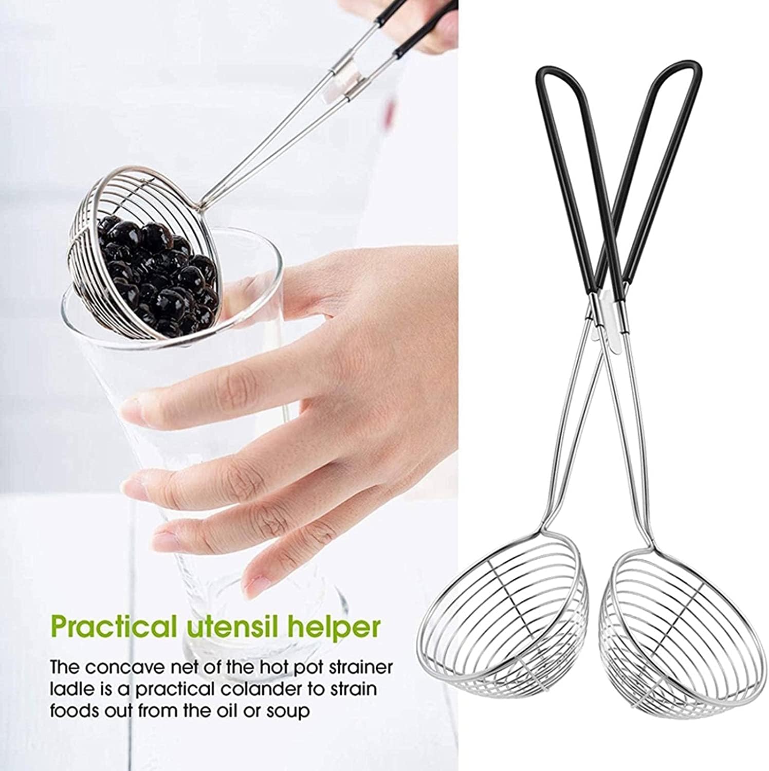 Colador De Cocina Filtros de Alimentos Tamiz de colador de Acero Inoxidable, Cuchara de Skimmer de Alambre con Mango for Olla Caliente Comiendo Sopa Drenaje Escurridor Pasta(10pc)