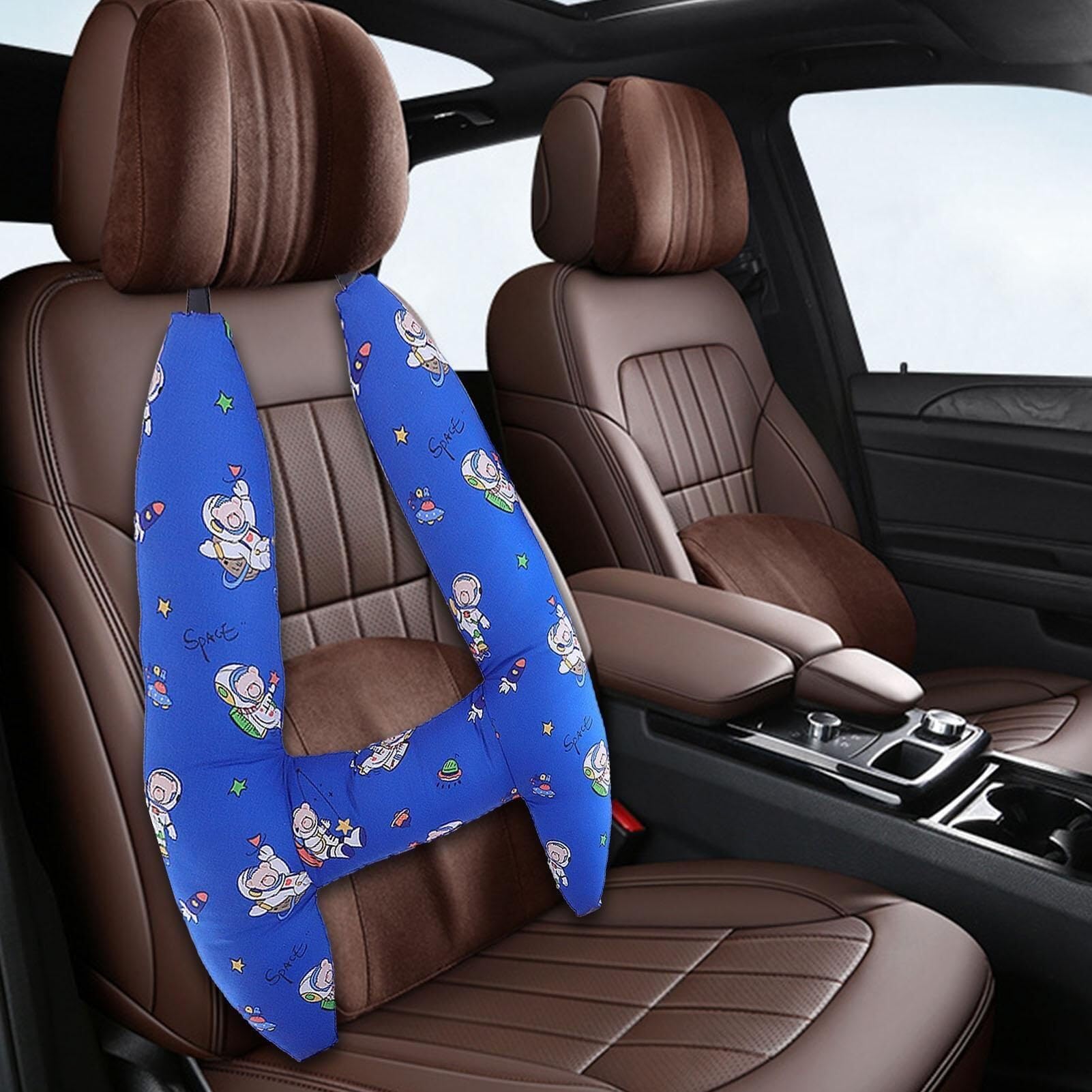Cuscino da viaggio for auto, cuscino for sedile posteriore in stile H con personaggio dei cartoni animati, comodo poggiatesta for adulti e bambini in movimento(A)