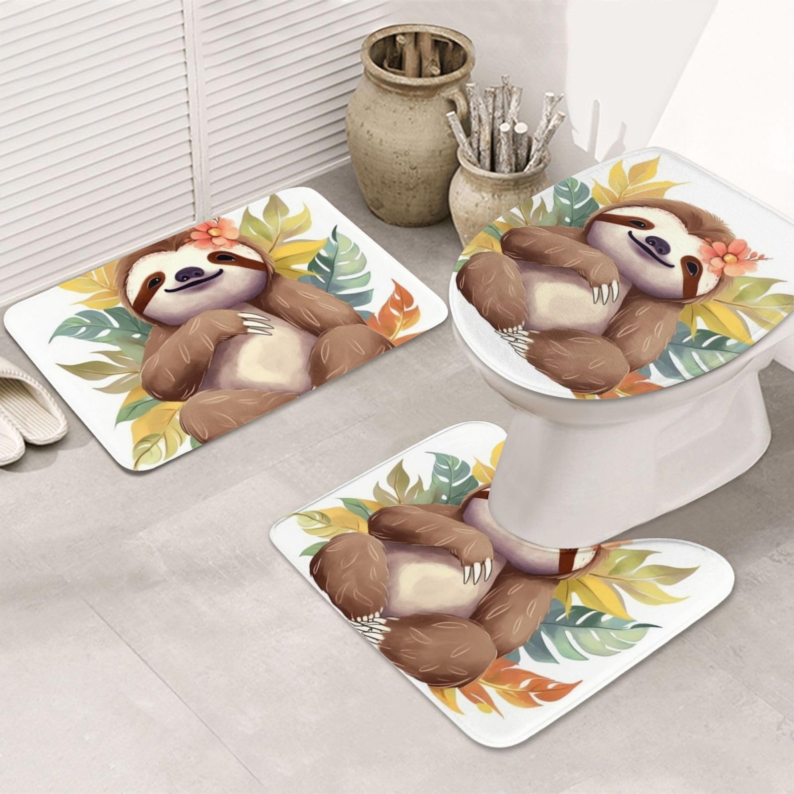 Tapis de salle de bain microfibre super doux lot de 3 tapis contour U housse WC absorbant