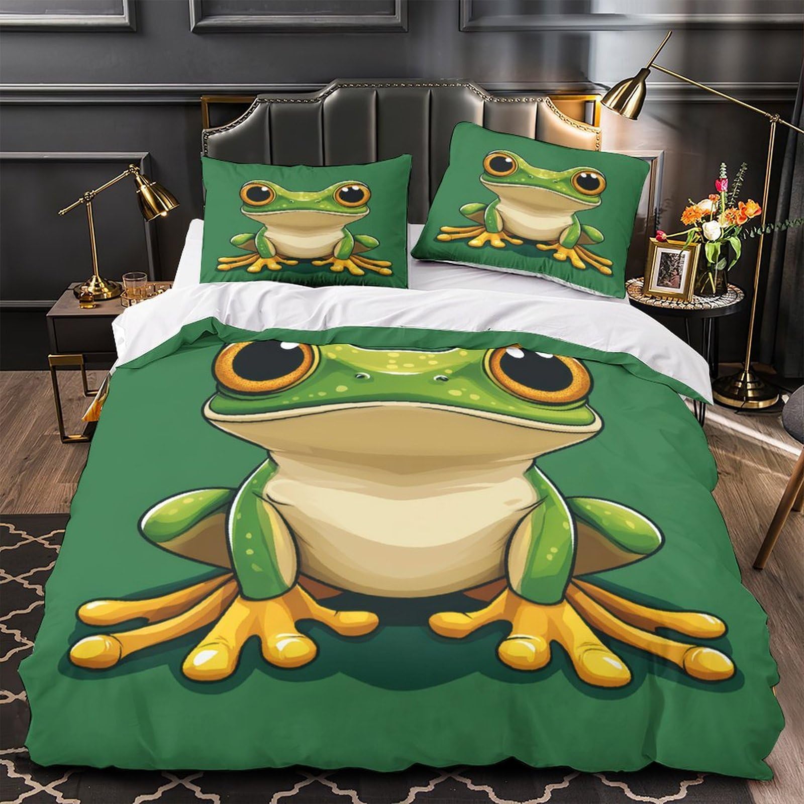 Housse de couette grenouille mignonne 3D idée cadeau originale pour lit simple 135x200cm