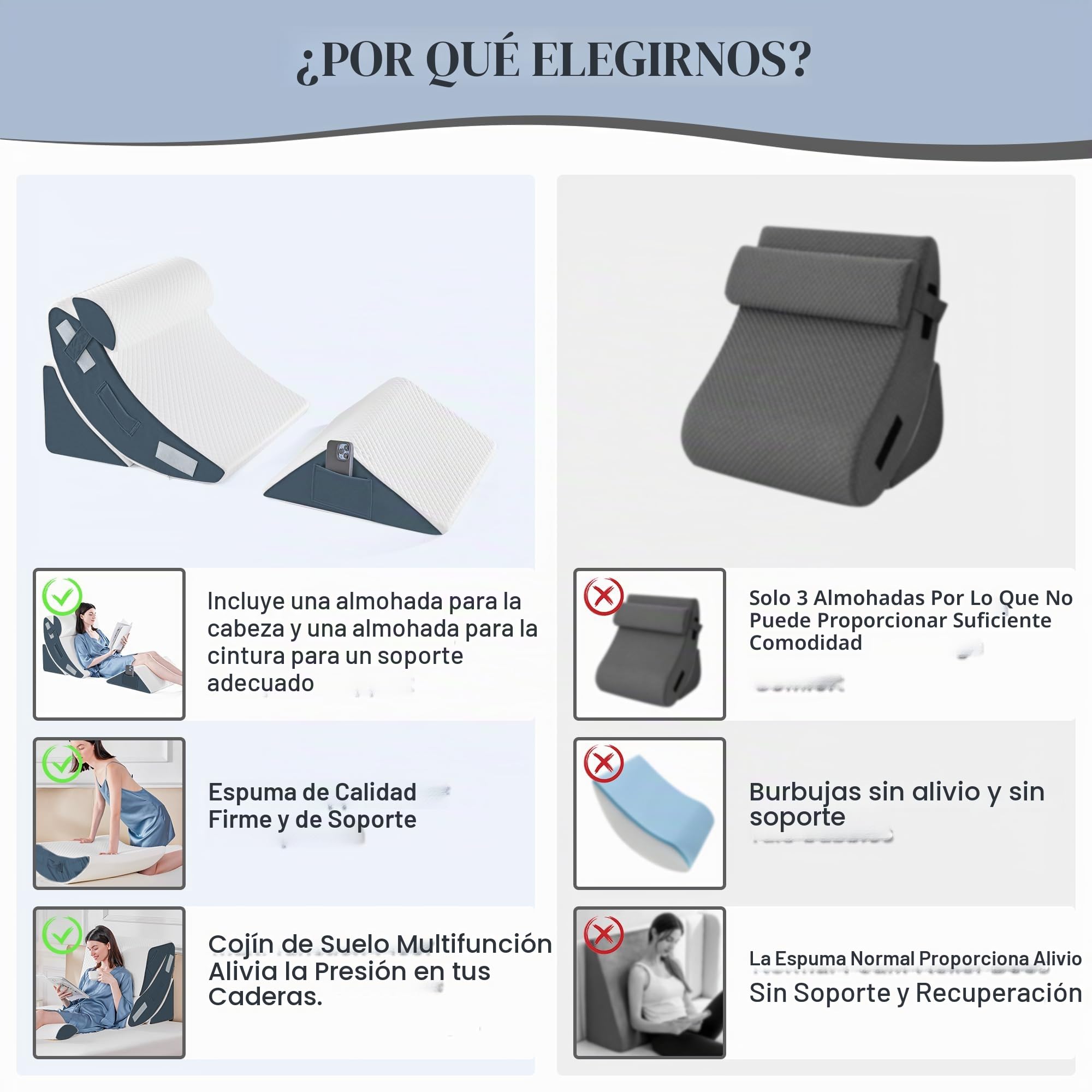 Juego de 4 almohadas ortopédicas de cuña de cama para dormir, cojín de espuma de cirugía para cuerpo, espalda y piernas, alivio del dolor, triángulo ajustable almohada de apoyo con reflujo ácido