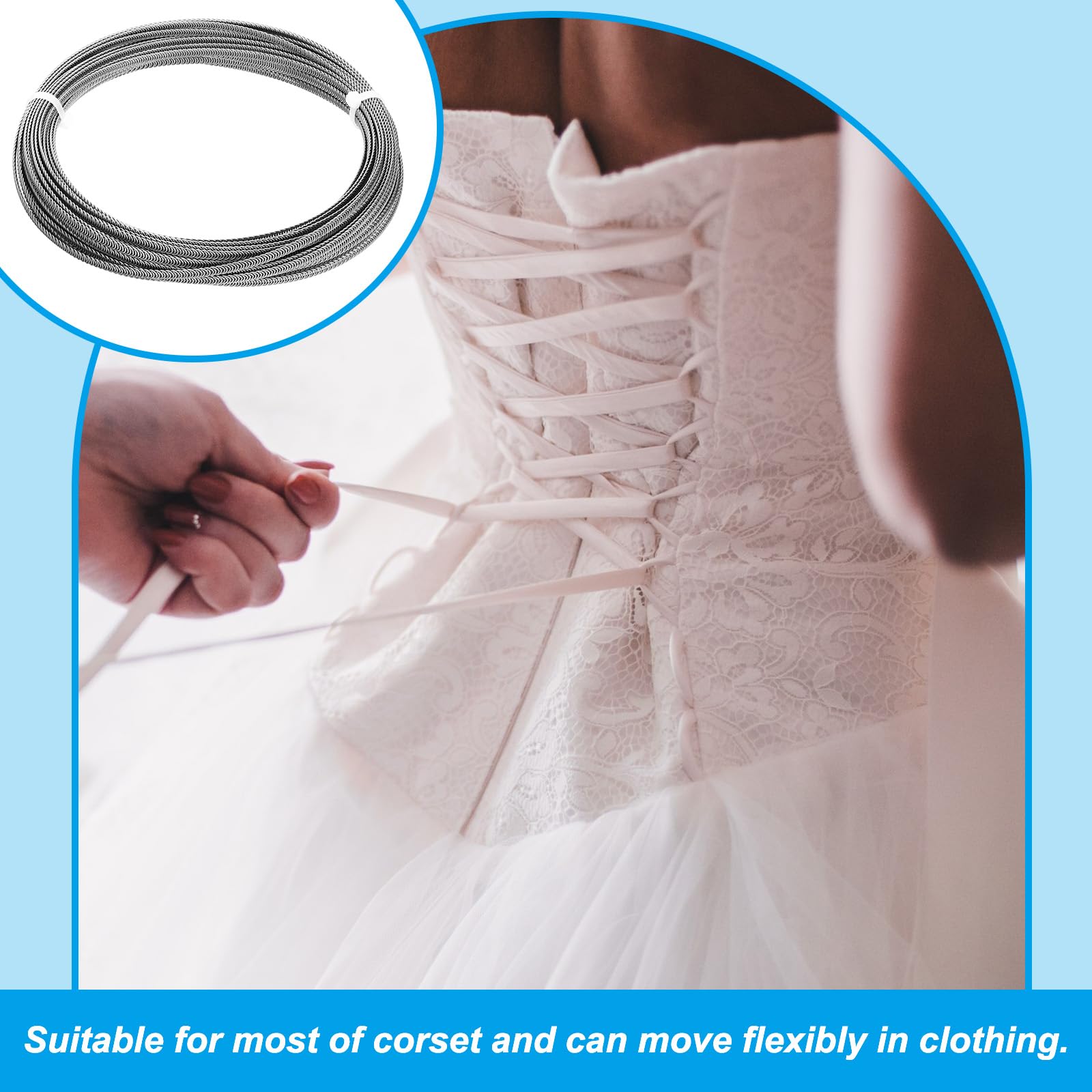 PATIKIL 20 Mètres Corset Désossement Spirale en Acier Inoxydable 304 avec 32 Embouts en Acier pour La Fabrication de Corsets (6 mm de Large)