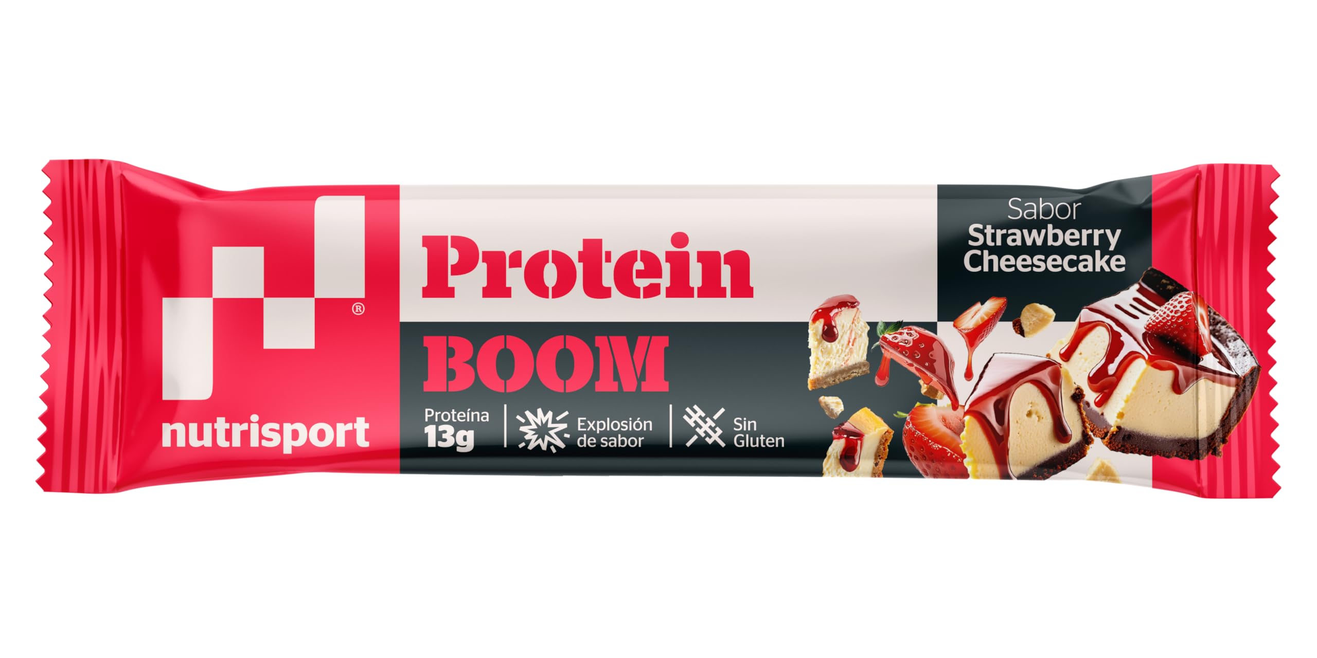 NUTRISPORT – Barritas Proteína Protein BOOM | Proteínas para masa muscular con Vitamina C | Energy Protein Bar (24 unidades, Strawberry Cheescake)