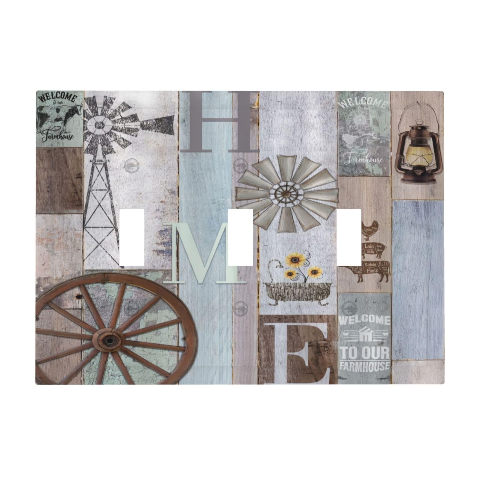 Placa decorativa de 3 bandas estilo vintage ideal para baños y salones rústicos