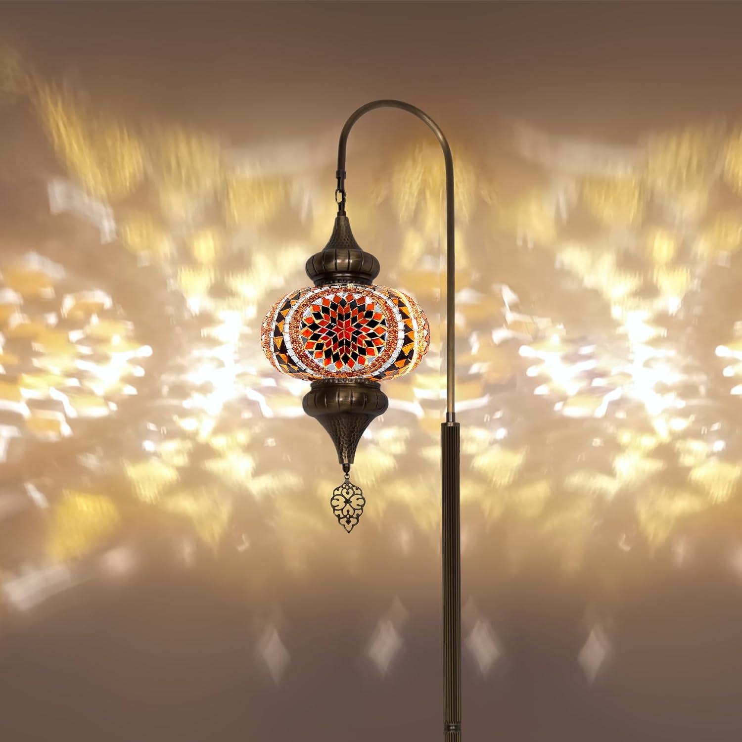Enchanting Turkish Mosaic Floor Lamp - Moroccan Swan Neck Design, Stunning Colorful Floor Lamp for Living Room, Exquisite Turkish and Moroccan Lamp Collection (Gold Circle)