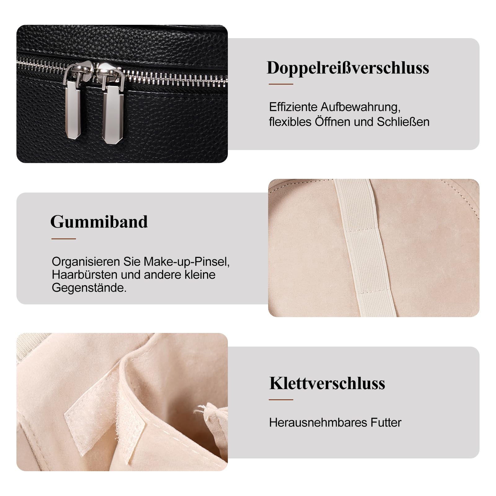 Beauty case da donna, borsa per trucco per donne, beauty case da viaggio in pelle per cosmetici con guscio rigido, borsa da viaggio per trucco con scomparti e manico, Nero , Mittel(19.3cm*14.0cm