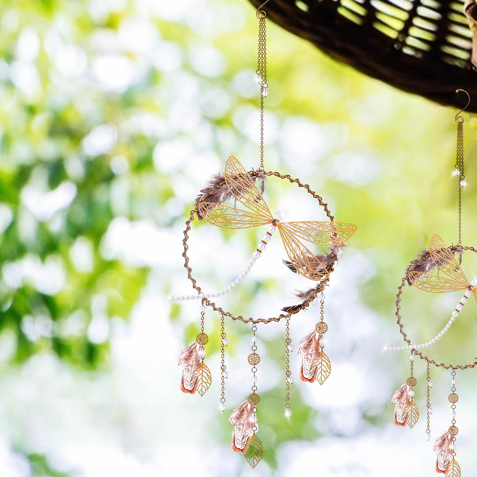 WEISIPU Dragonfly Hanging Ornament - Hanging Rainbow Maker Crystal Suncatcher for Home Garden Windows Christmas Tree Decor Gifts-Feather
