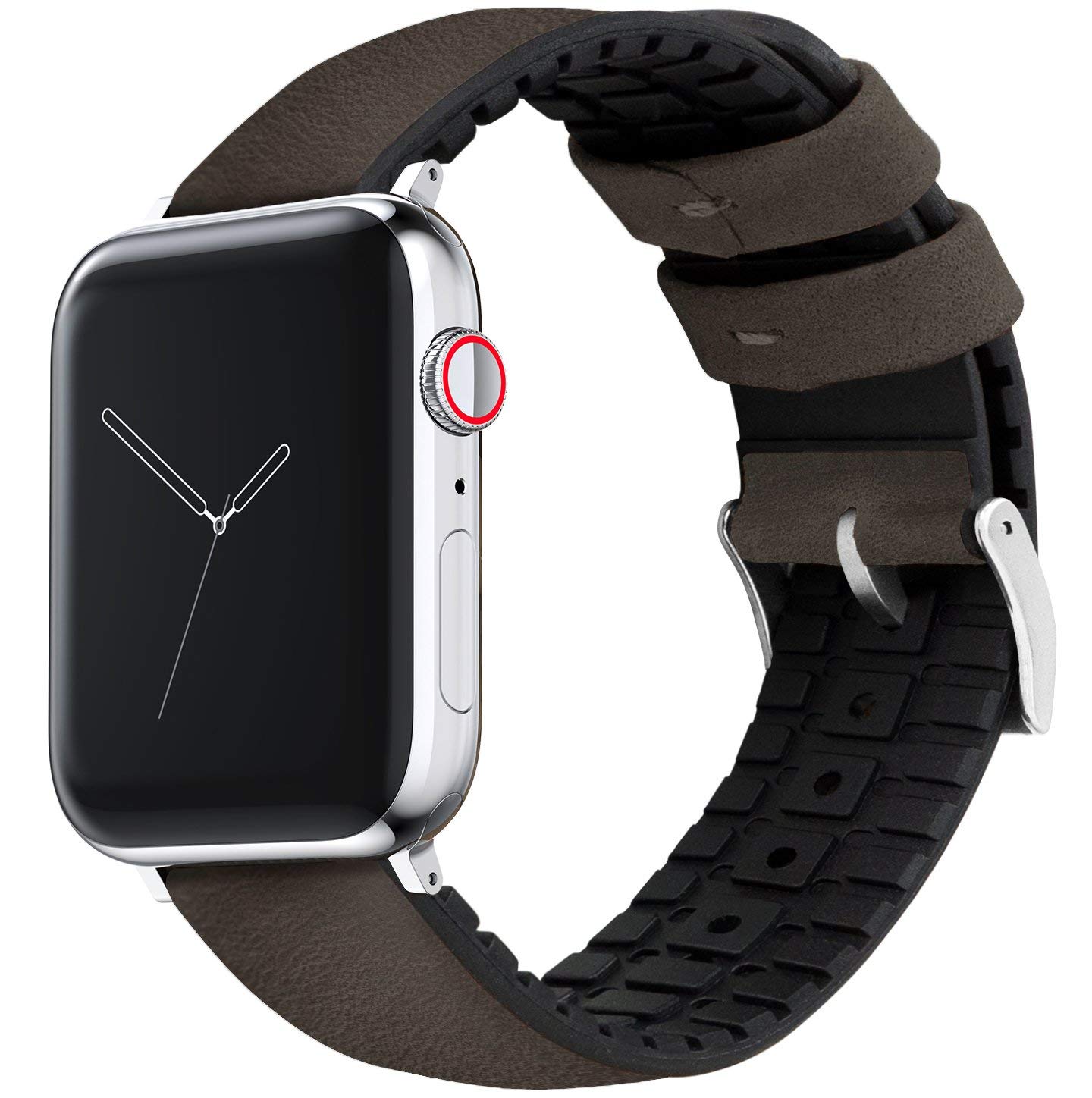 BARTON WATCH BANDS- Black Leather and Rubber Hybrid - Choose Color &amp; Size - Compatible with All Apple Watches (Ultra, SE, 8, 7, 6, 5, 4, 3, 2, 1) - 38mm, 40mm, 41mm, 42mm, 44mm, 45mm, 49mm