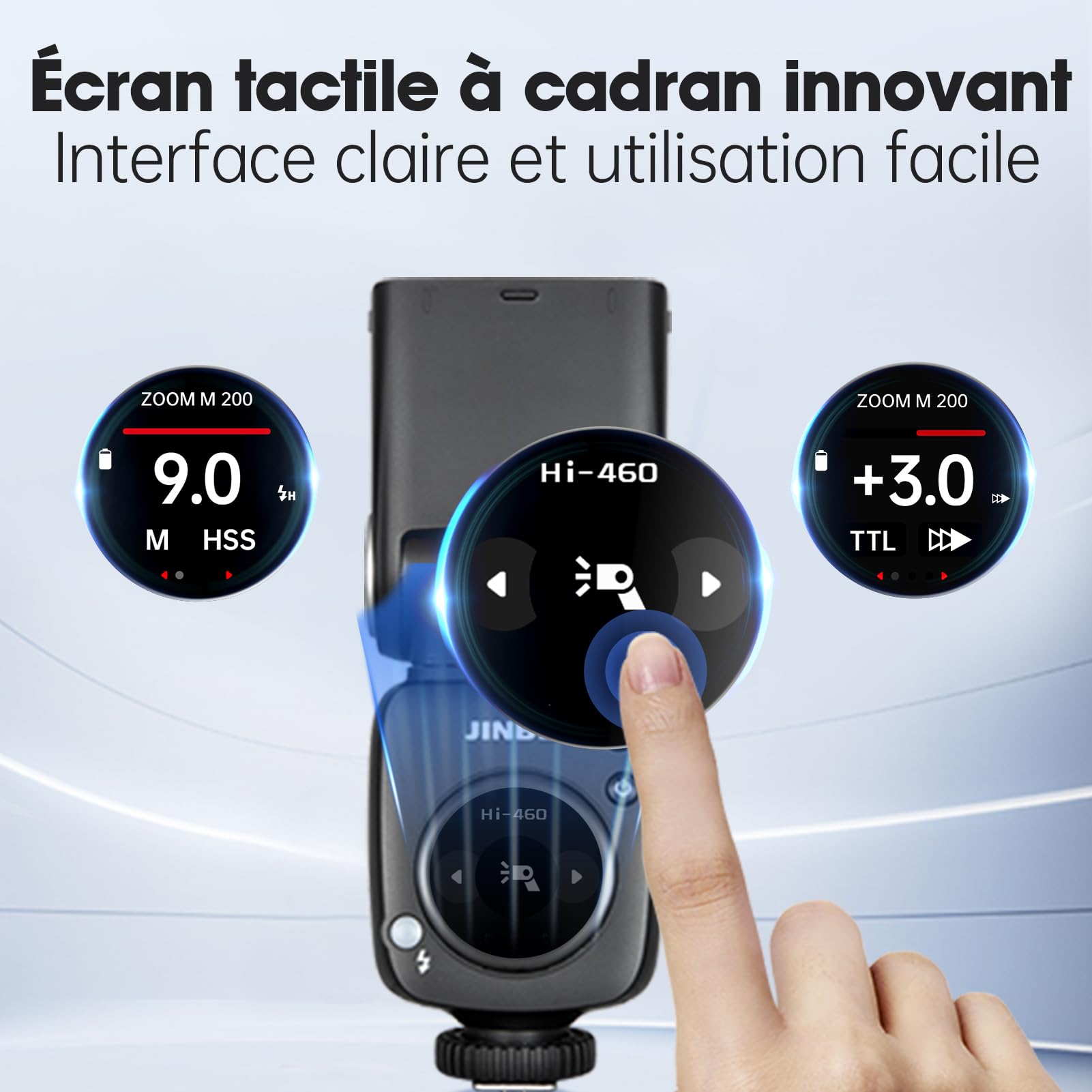 JINBEI Hi-460MAX Flash Écran Tactile innovant à Cadran Batterie au Lithium 2000 mAh, Temps de Recyclage de 0,05 à 1,7 s, Griffe Universelle (Hi460MAX)