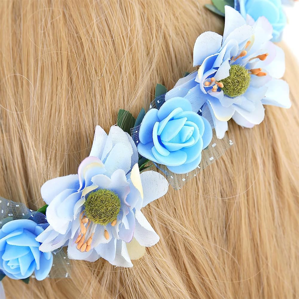 Corona di fiori bohémien, fascia per capelli con foglie, corona di fiori, regolabile, per capelli, per feste, matrimoni, spiaggia, 17 cm, viola