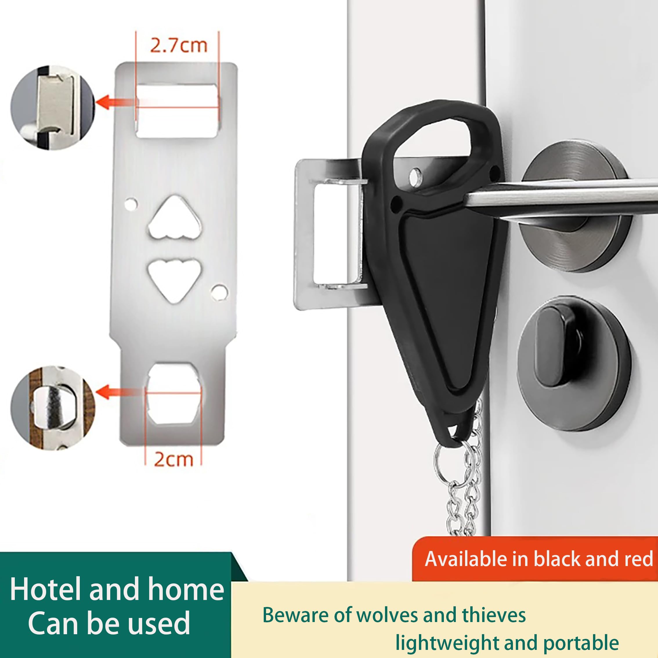 Cerradura de puerta portátil, cerradura de seguridad sin taladro, kit de cerradura de puerta para el hogar, pestillo antirrobo ligero que protege la seguridad familiar y la privacidad para