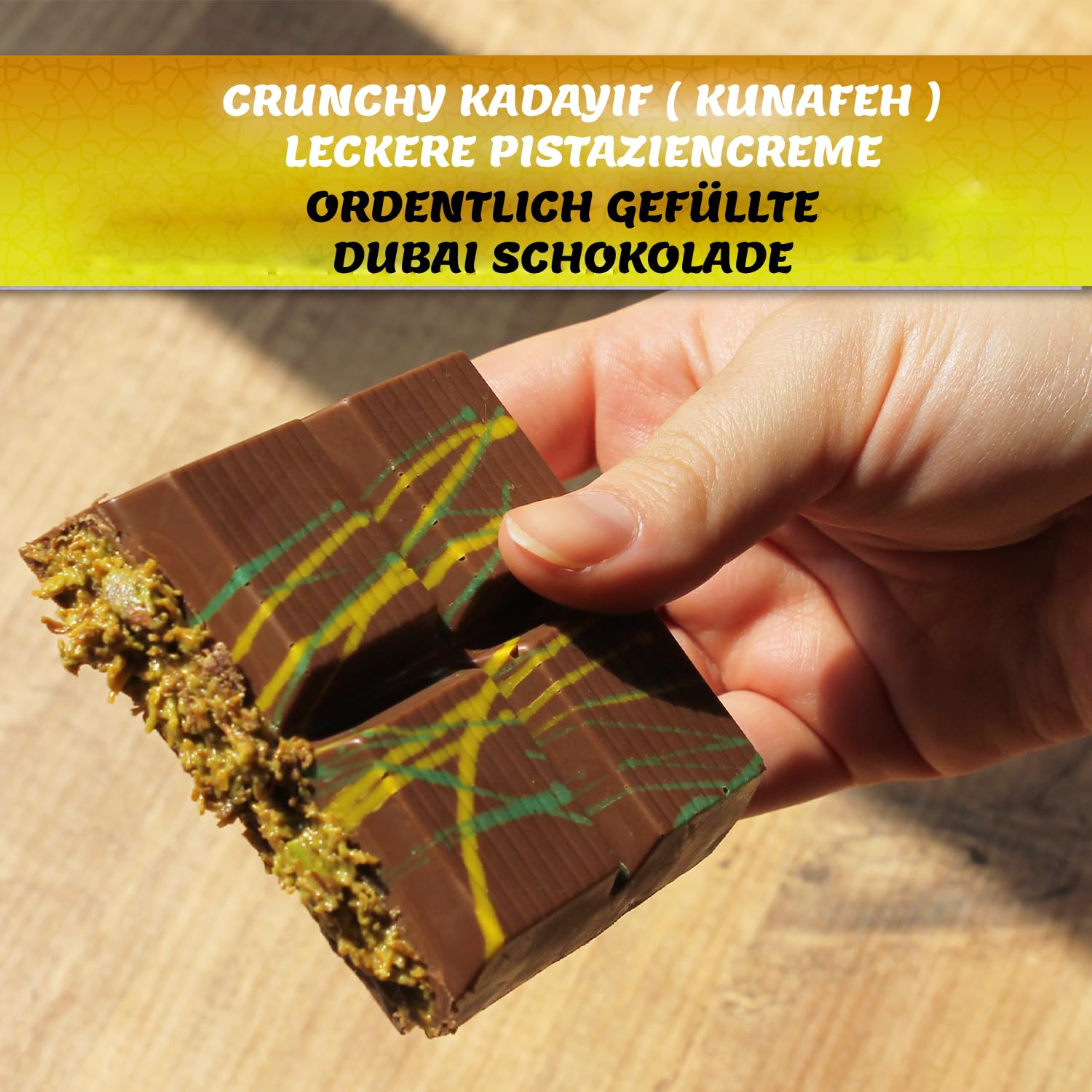𝗢𝗥𝗜𝗚𝗜𝗡𝗔𝗟𝗘 𝗔𝗥𝗧 Dubai Schokolade - mit Pistazie & Kadayif - originale Dubai Rezeptur - sehr lecker - 100g (5 Tafeln - 500g)