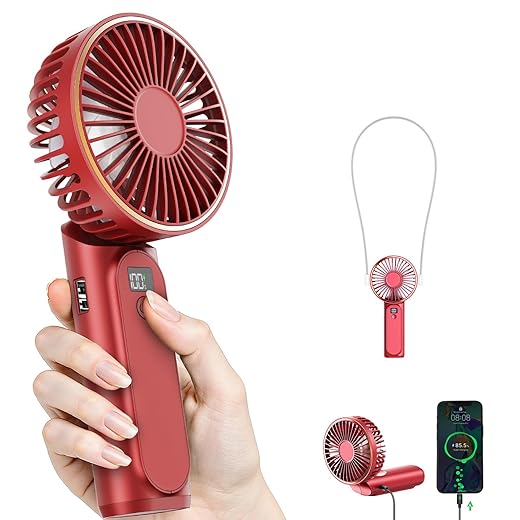 Portable Handheld Fan, 4000mAh, 180 Adjustable, 6 Speed Wind, Display Electricity in Real Time, USB Rechargeable Foldable Personal Fan