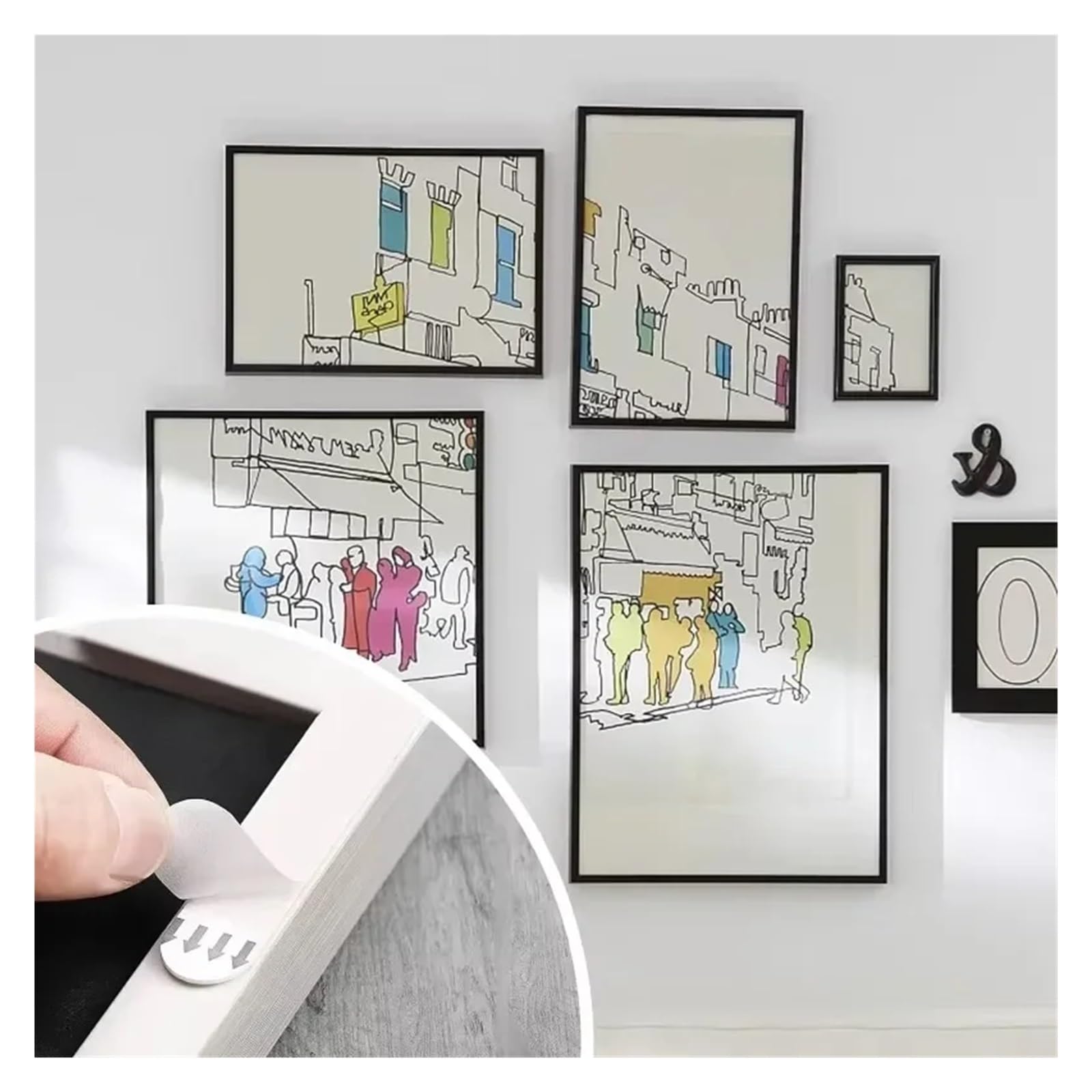Languettes Accroche Tableaux Bande adhésive Double face, bande murale suspendue sans poinçon, cadre Photo suspendu, bandes autocollantes amovibles(48pairs)