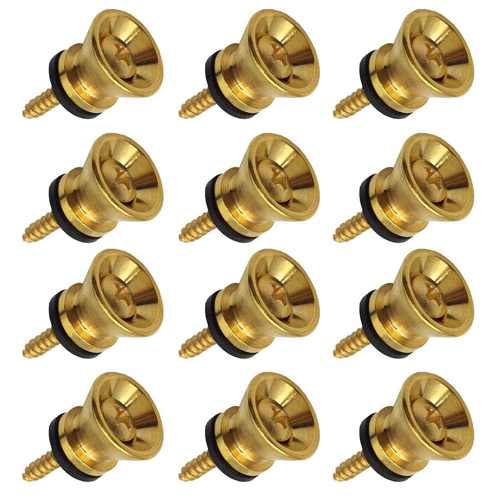 12pcs Guitar Strap Locks Metal Strap Buttons Metal End Pins Flat Head for Acoustic Classical Electric Guitar Bass Ukulele(Pack of 12) (Golden)