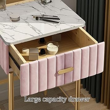 Small Dressing Table with Mirror and Drawers,Makeup Vanity with Lights,Modern Vanity Makeup Writing Desk with Make-up Stool (Color : White, Size : 40cm)