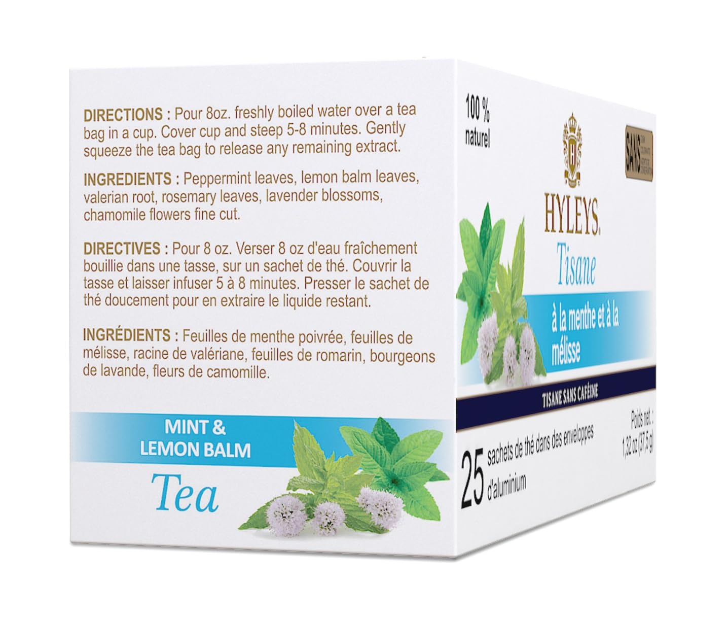 Hyleys Sleep Lemon Balm Herbal Tea - Relaxing Evening Blend, Caffeine-Free, 100% Natural, Non-GMO, Gluten-Free, Dairy-Free, Sugar-Free, Decaf - 25 Tea Bags (12 Pack - 300 Tea Bags Total)