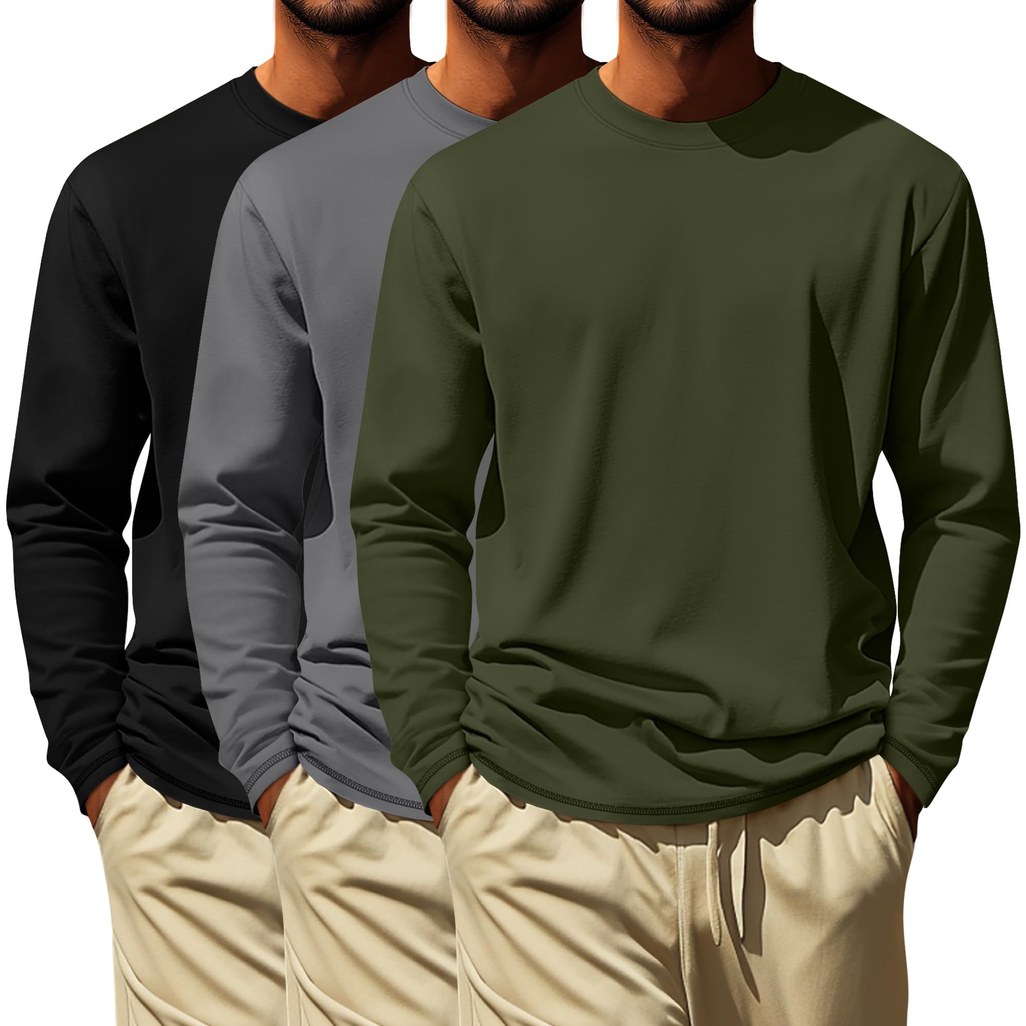 - 3 Pack Men's Big and Tall Cotton T-Shirts L-7xl, Long Sleeve Oversized Crewneck Tops Loose Casual Large Shirt Basic Tee