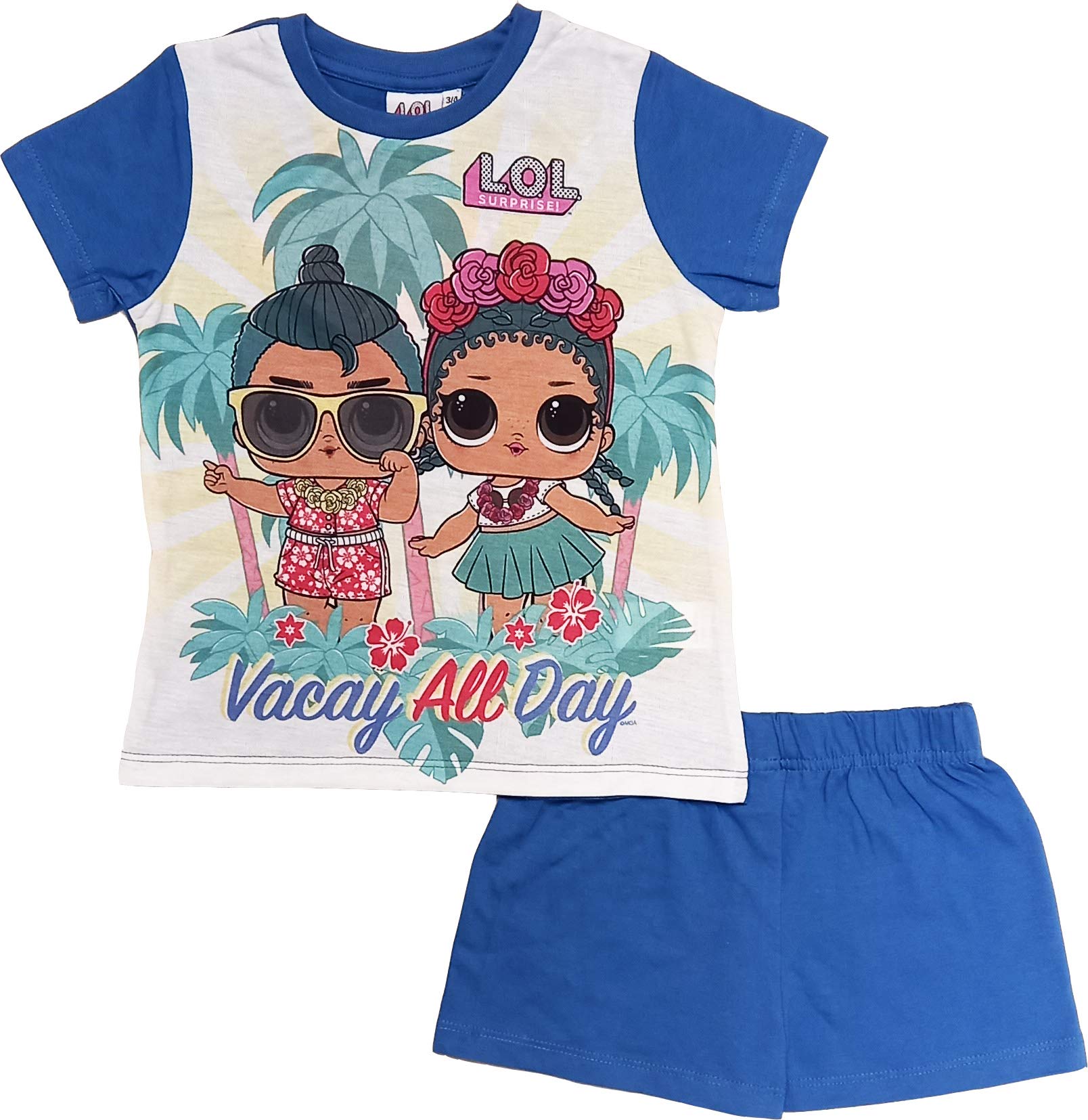 Marvel Conjunto de pijama corto causal para niñas LOL Surprise Dolls Vacay todo el día de verano de 3 a 10 años