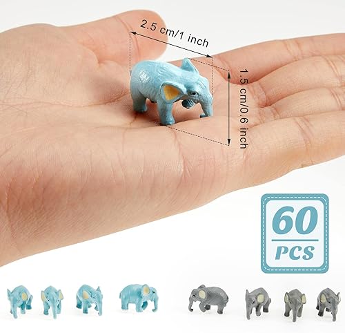 Miniatura 2 de 60 piezas de figuras de elefante en miniatura de resina, animales pequeños, colección de animales salvajes realistas para casa de muñecas, paisaje,
