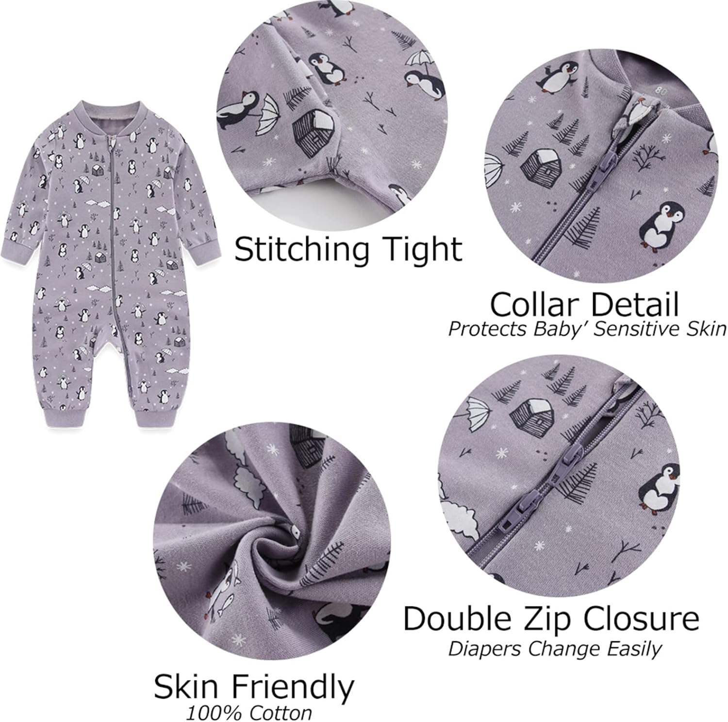 Newborn Baby 2-way Zipper Romper Cotton One-piece Jumsuit 3-pack, 0-24 Months - Image 2