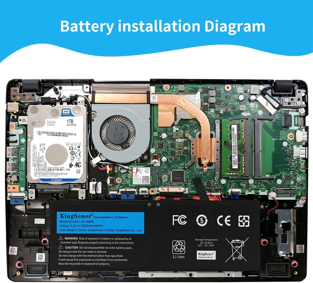 KingSener AC14B8K Laptop Battery for Acer Aspire AC14B3K A515-51 A517-51 E3-111 E5-771 ES1-131 ES1-311 ES1-331 ES1-511 ES1-512 ES1-520 ES1-521 Series Netbook Computer Batteries, 15.2V/48Wh - Image 4