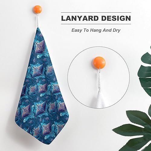Miniatura 5 de Decorative Hand Towels for Bathroom - Retro Blue Manta Ray Print Soft Absorbent Small Bath Hand Towels for Kitchen, Farmhouse, Spa, Hotel, Guest Tea