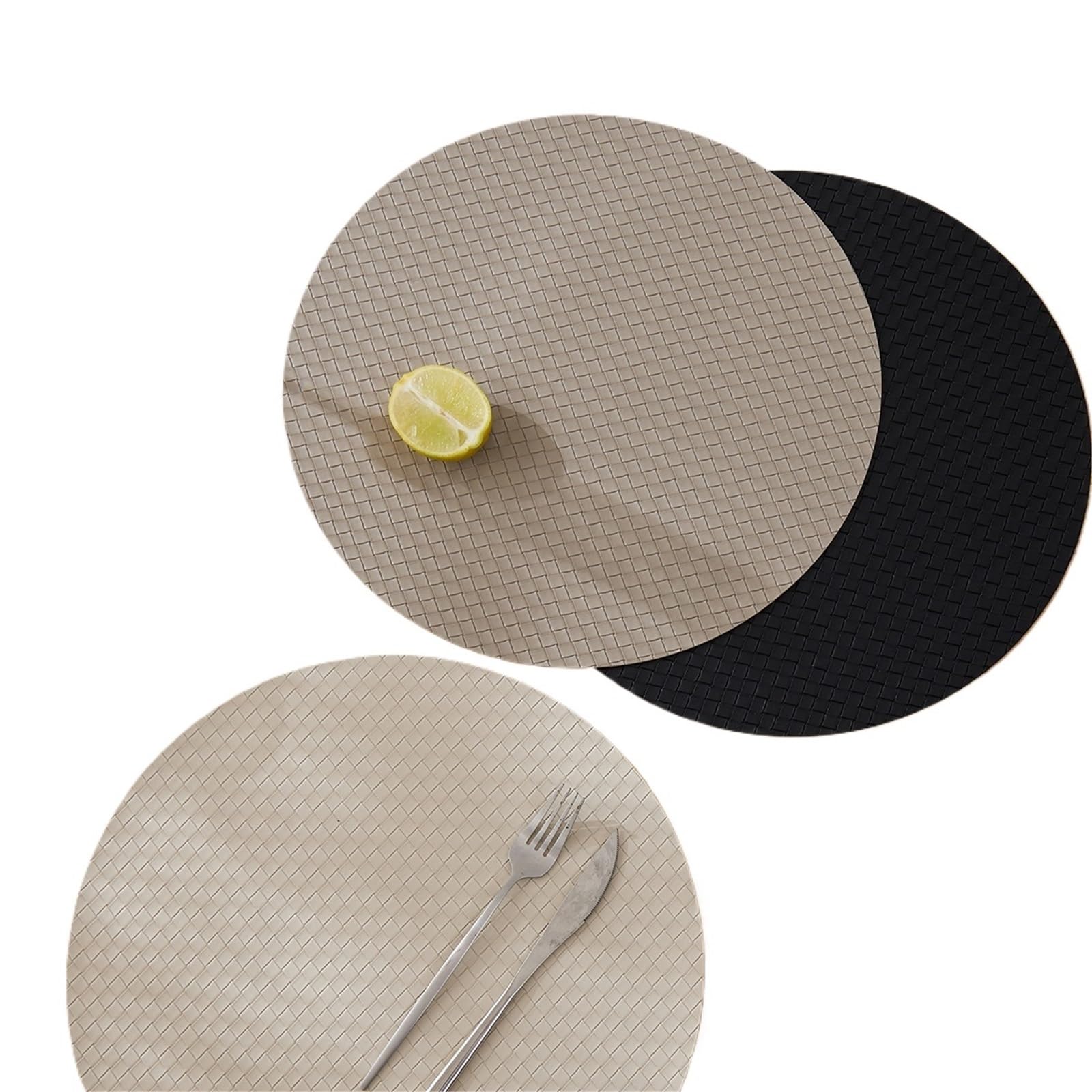 Manteles Individuales Lavables Manteles Individuales Redondos de Cuero Tejido, Impermeables y Lavables, for la Mesa del Comedor Cocina para Cocina(Beige 4pcs)