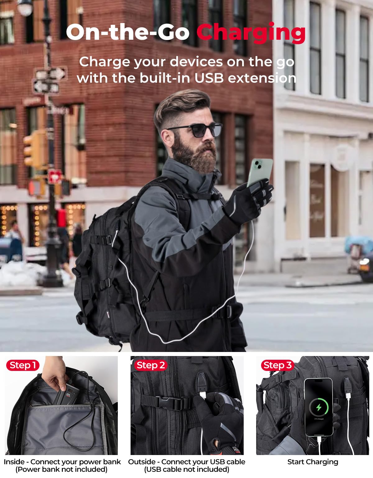 KEMIMOTO - Mochila para Casco de Motocicleta, Bolsa de Casco de 37L de Gran Capacidad con Puerto de Carga USB, Mochila de Conducción y Desplazamiento para Hombres