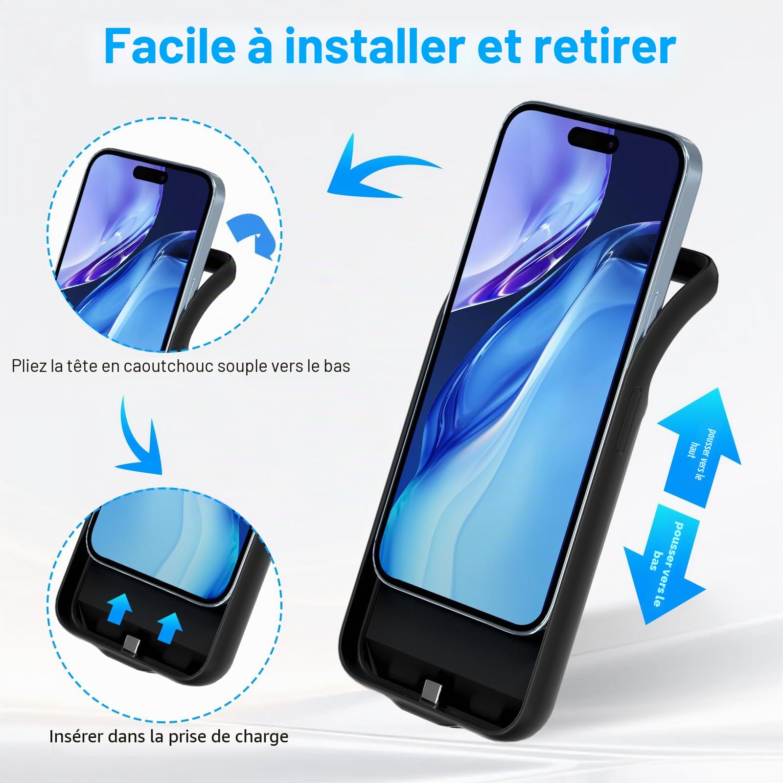 Coque de Batterie pour iPhone 15 (6,1 "), 8500 mAh, Chargeur Portable Ultra Fin pour iPhone 15, Chargeur de téléphone et Coque de Protection avec Fonction de Charge pour iPhone 15 - Noir