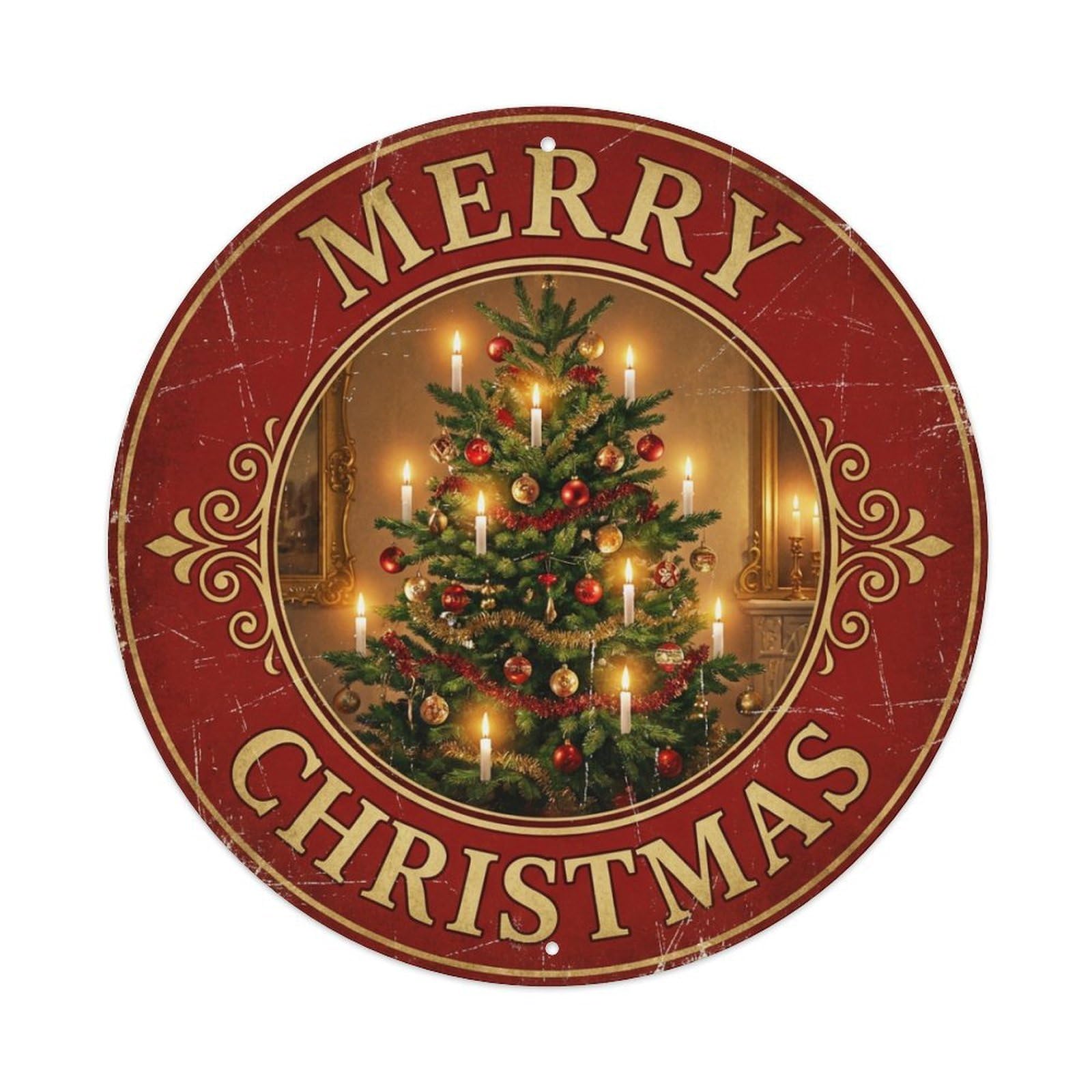 Merry Christmas Tree Candlelit Glow Metal Tin Sign