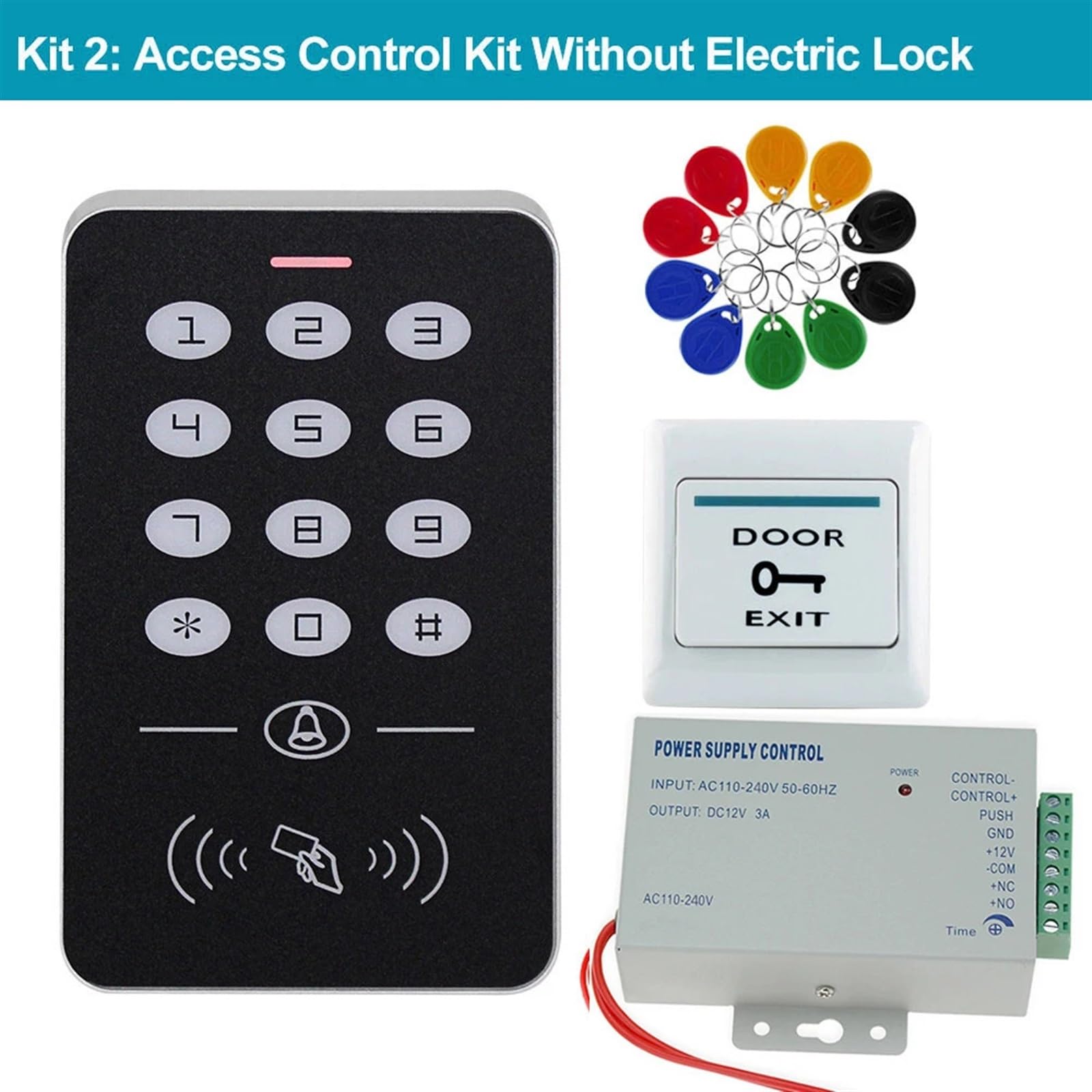 Kit de de Control de Acceso de Puerta, Teclado RFID, Fuente de alimentación eléctrica, Cerradura magnética de 180KG, cerraduras de Puerta for Seguridad del hogar(Kit2)