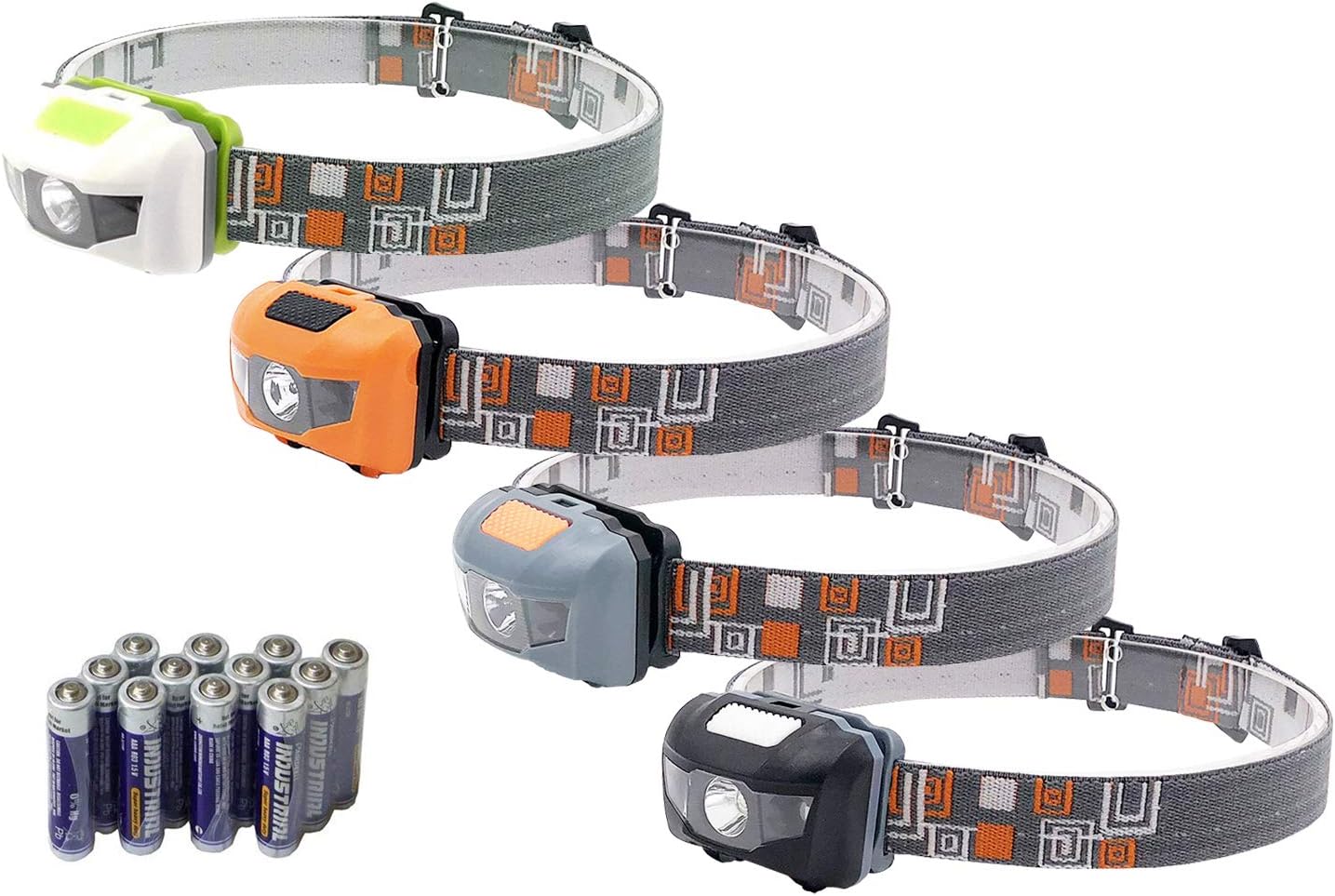 Pack 4.SUNYANG Waterproof White+Red Light Headlamp,4 Brightness Level Choice,160 Lumens,50g Weight,Comfortable Head Headlamp