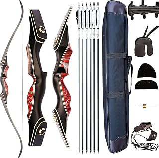 PMZ 60" Takedown Recurve Bow and Arrow Set - Professional Right Hand Hunting Kit, Adjustable 20-60 lbs for Beginners to Advanced Archers
