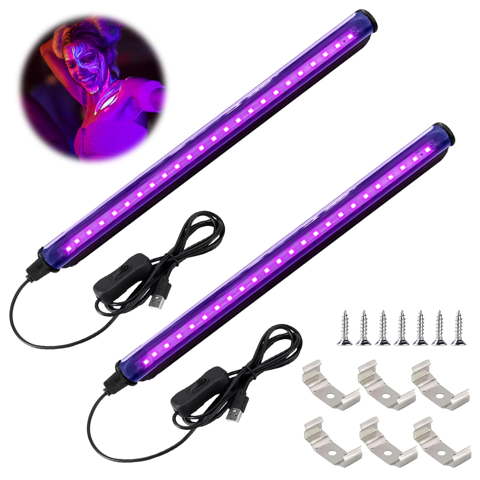 2 Luci Nere UV 5W Con USB - Lampada Ultravioletta Per Feste, Decorazioni Fluorescenti - Foto 7