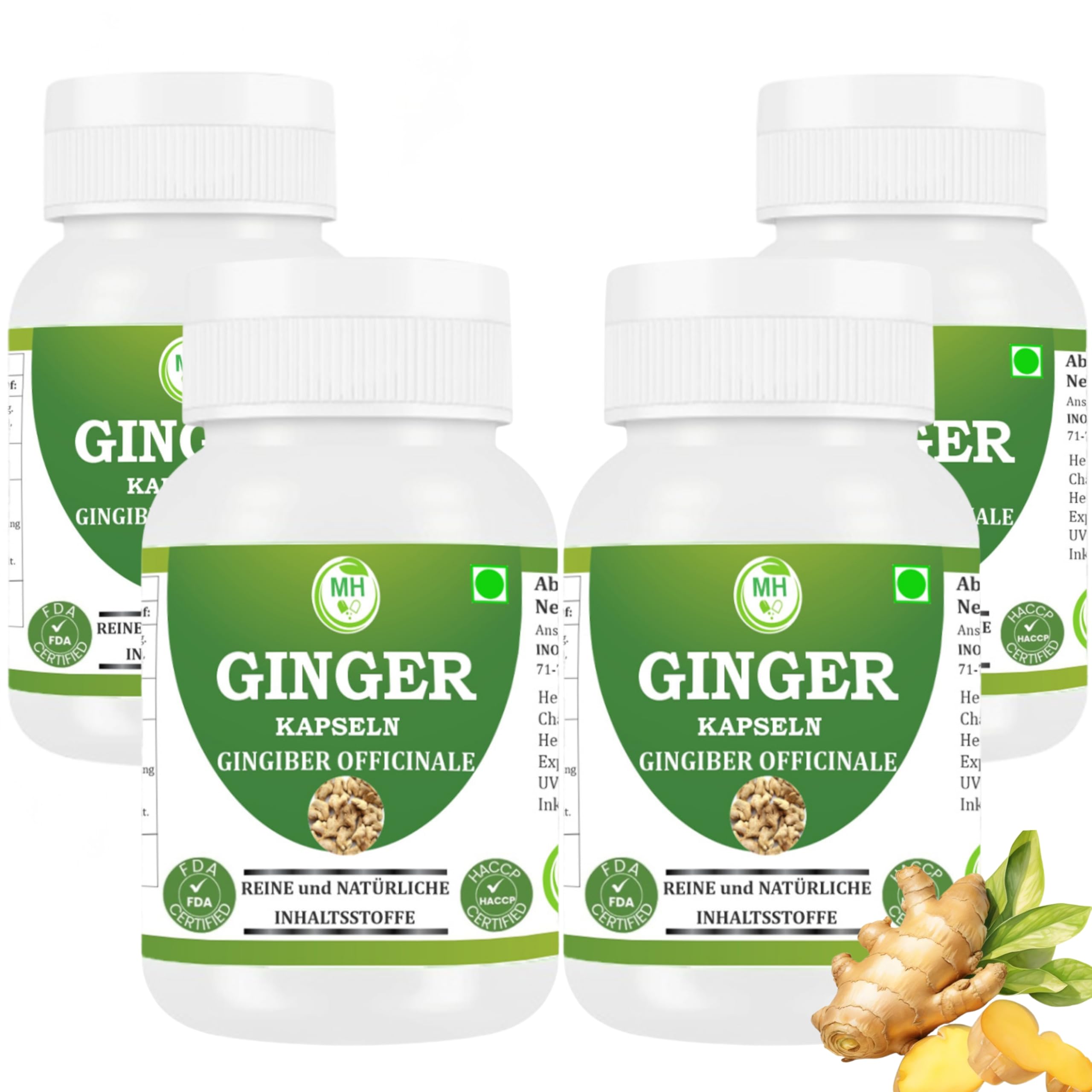 Ingwer (Zingiber officinale) Kapseln | Packung mit 60 x 500 mg. Vegetarische Kapseln | Natürliches Nahrungsergänzungsmittel | GMP-zertifiziert | Glutenfrei (240)