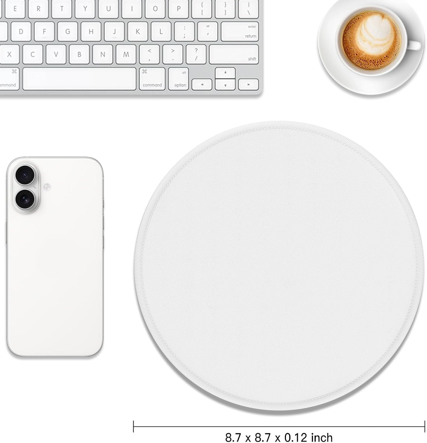 Auhoahsil Round Mouse Pad, Cute Small Computer Mouse Mat, Stitched Edge, Non-Slip Rubber, Washable Mousepad Cloth for Wireless Mouse, Gaming, Office, Laptop, Women, Men, 8.7 x 8.7 in, White image 4