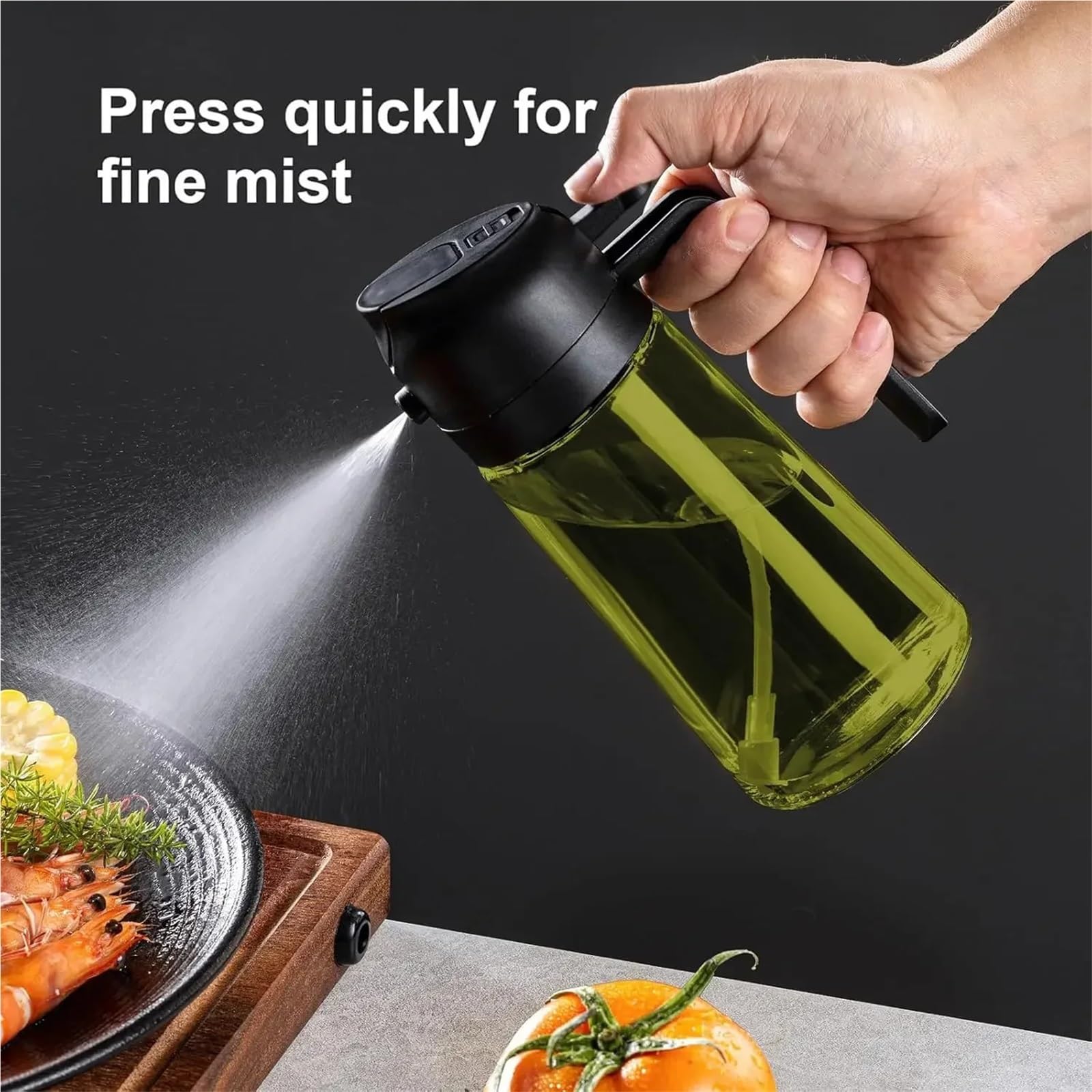 Pulverizador Aceite Spray, Dispensador De Pulverizador Aceite Vidrio Oscuro 2 En 1, Negro, A Prueba Luz, for Cocinar Ensaladas Y Barbacoas, Herramientas for Barbacoa ,para Freidora de aire,Ensalada