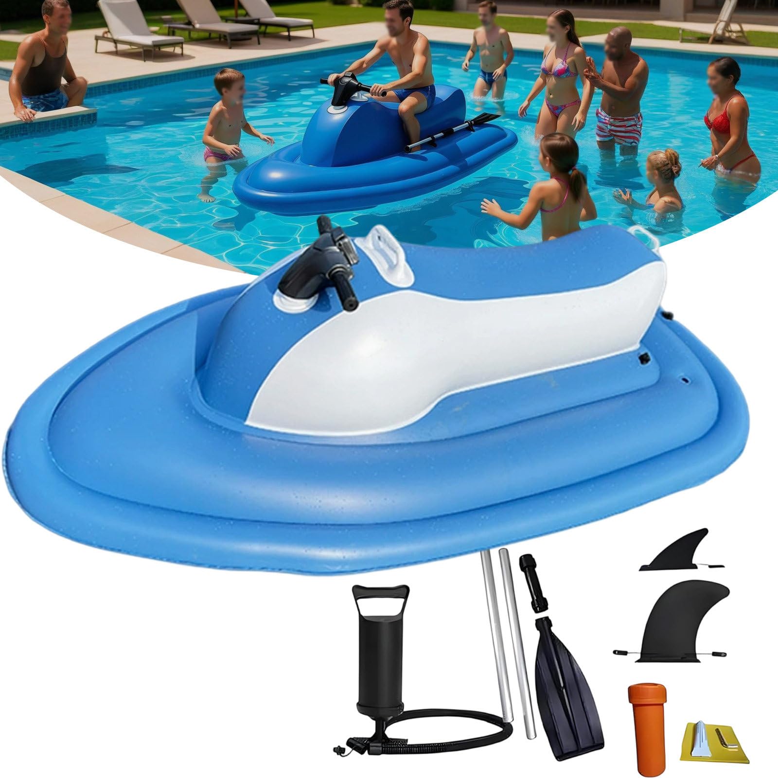 LwiftGal Electric Inflatable Jet Ski, Small Electric Boats One Person, Foldable Electric Inflatable Jet Ski & Diving Underwater Scooter(Optional), 500w, for Adults, Pool, Lake White-Nothrusters