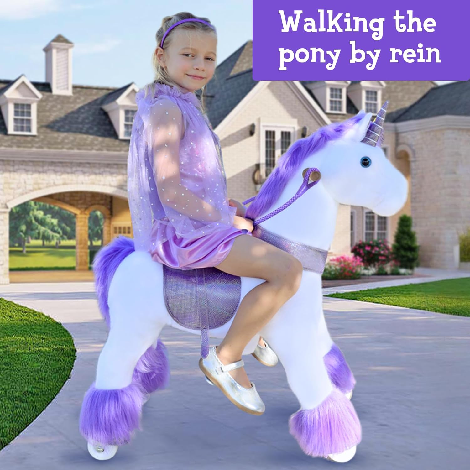 PonyCycle Ride on Horse Riding Unicorn Pink Reins, fits of Model X and Model Y/U/E