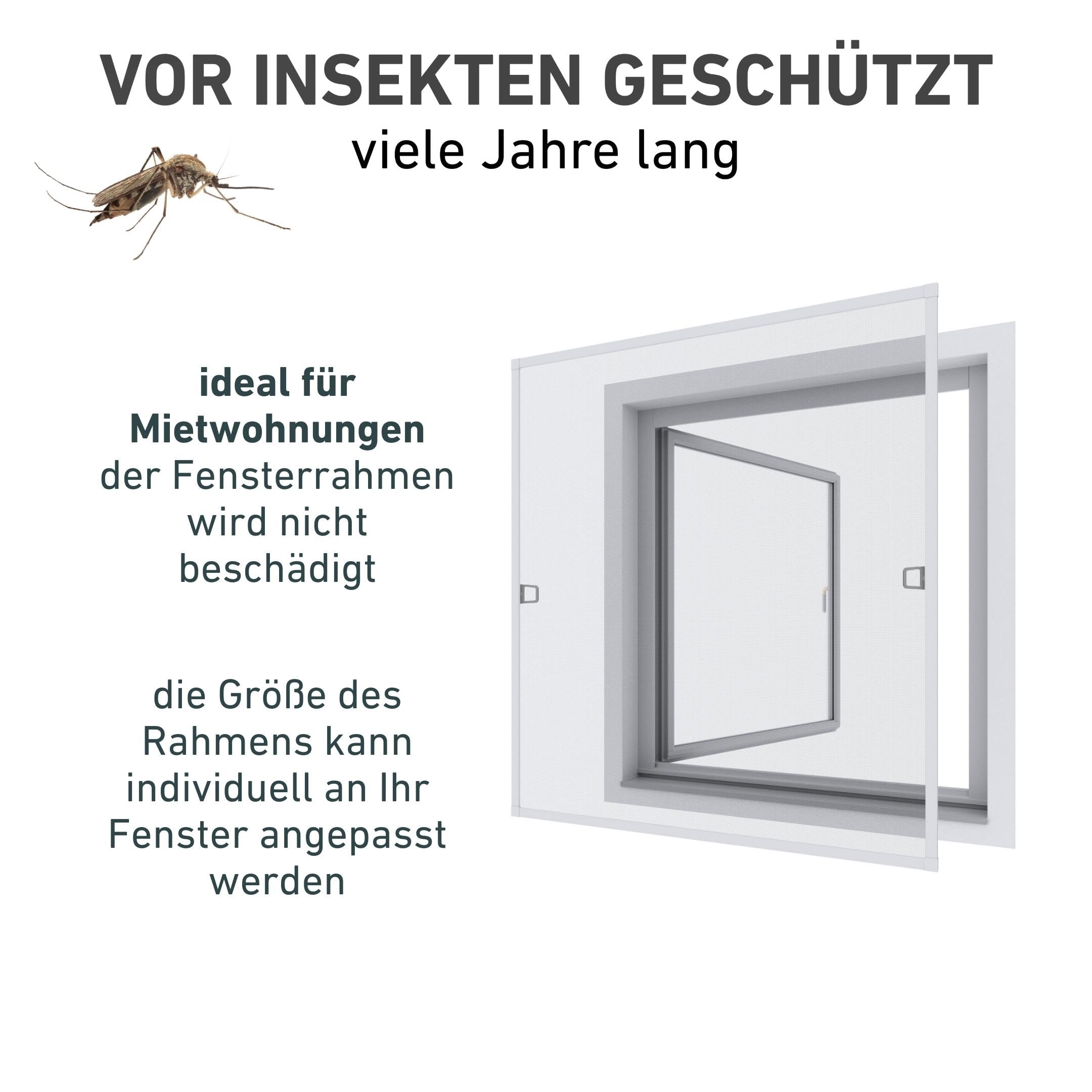 Rhino Insect Screen Fliegengitter Fenster 130 x 150 cm Weiß, Spannrahmen aus Aluminium, individuell kürzbar, Montage ohne Bohren, Insektenschutz Fenster mit Rahmen, Mückenschutz für Wohnräume, 04312