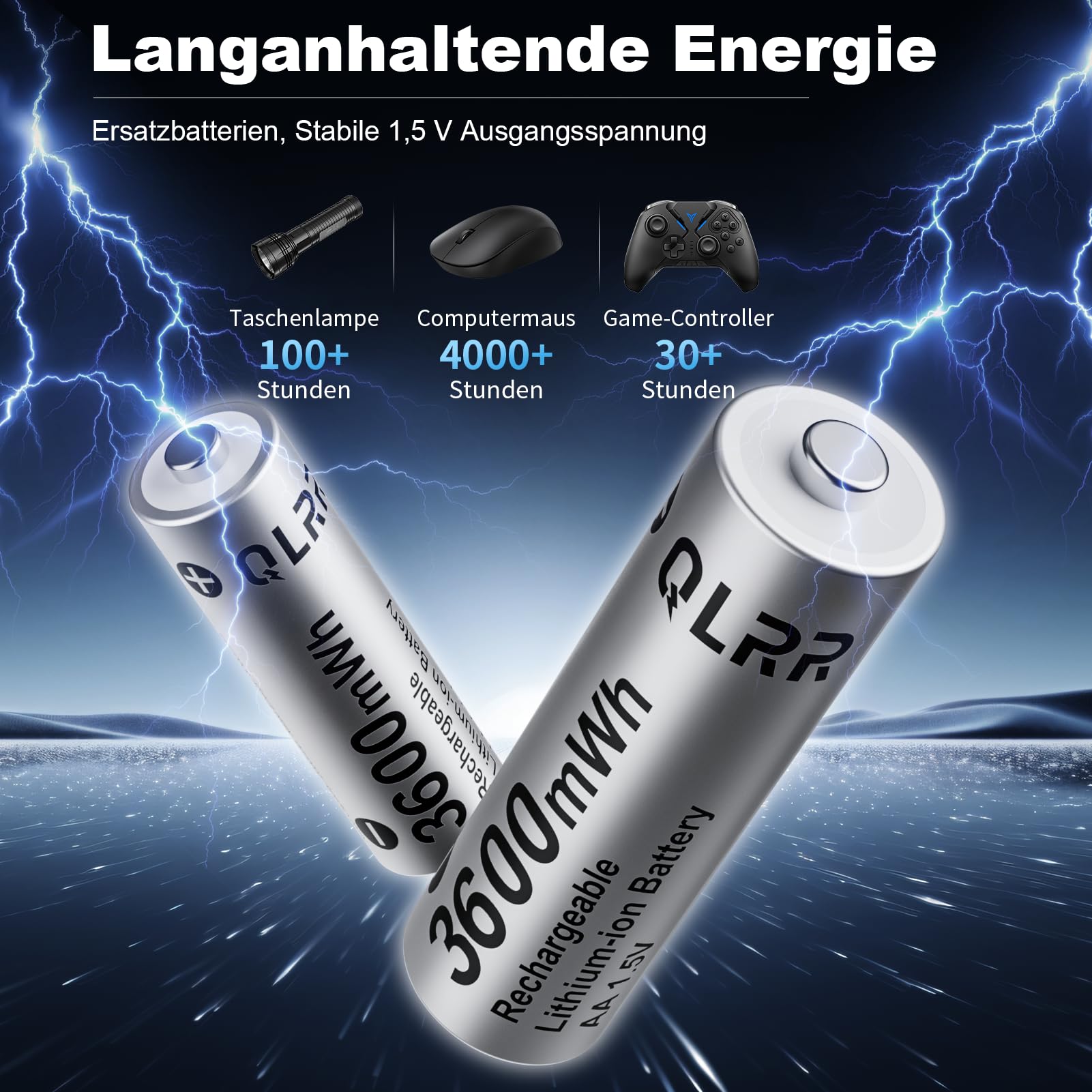 Akku AA Wiederaufladbar 12er Pack mit Ladegerät, 1,5V, 3600mWh
