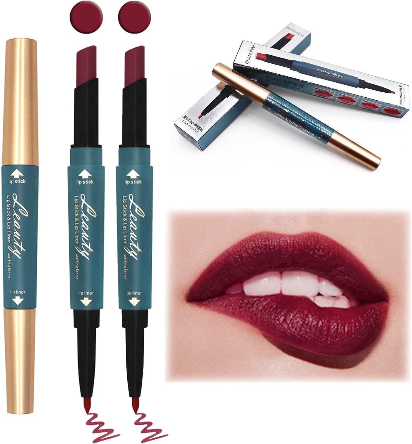 Amazon リップライナー付きリップスティック、口紅＋リップライナーのマルチユースで 、leauty lipstick and lip